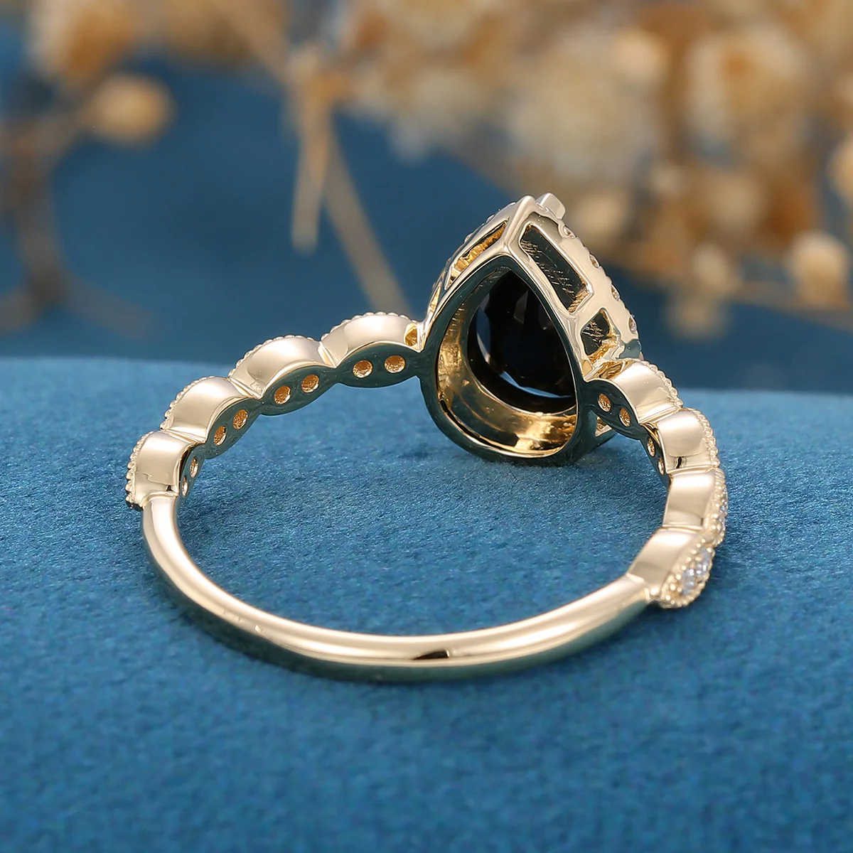 Pear cut Black Onyx  Engagement ring Bridal Set - Image 8