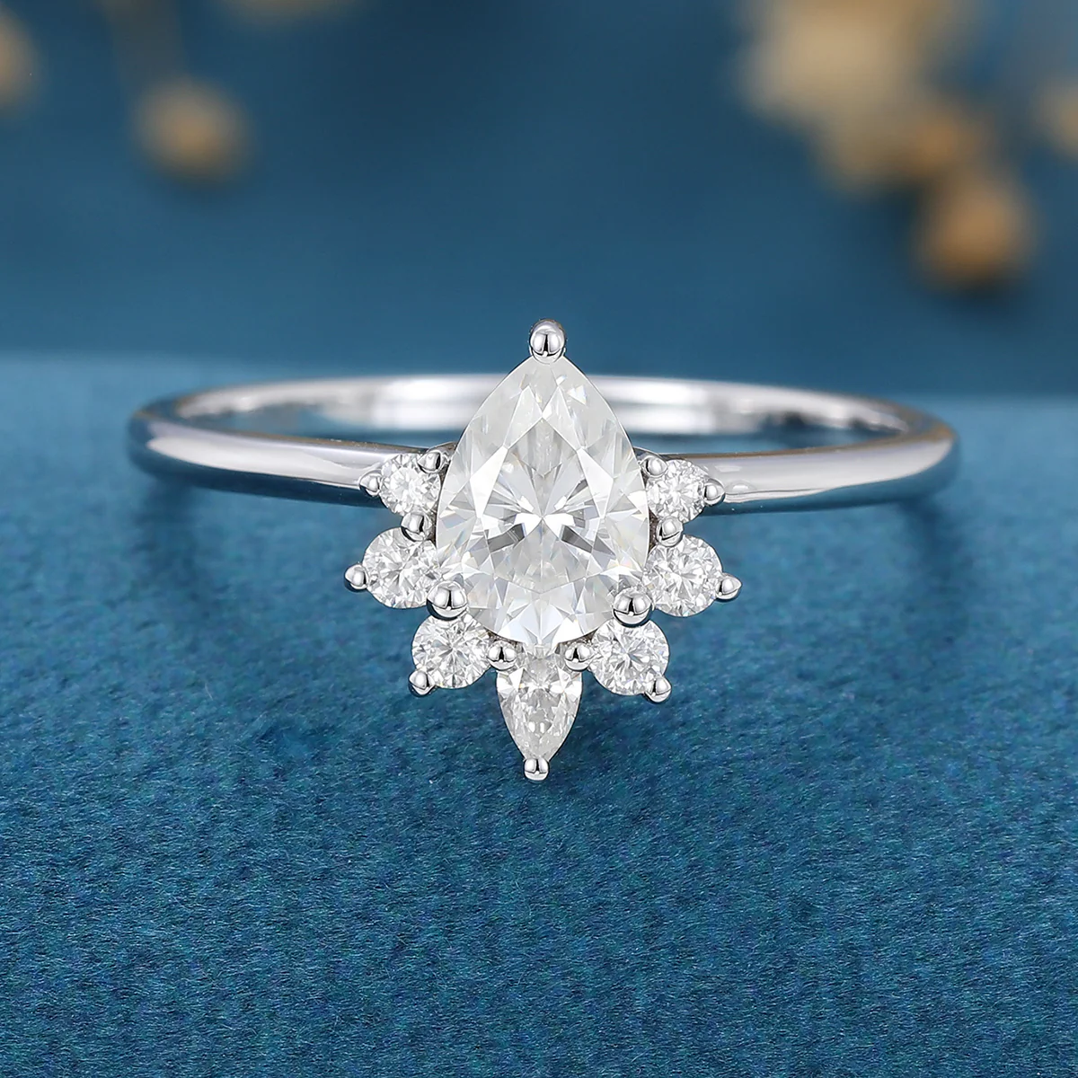 Pear cut Moissanite Halo Engagement ring - Image 3
