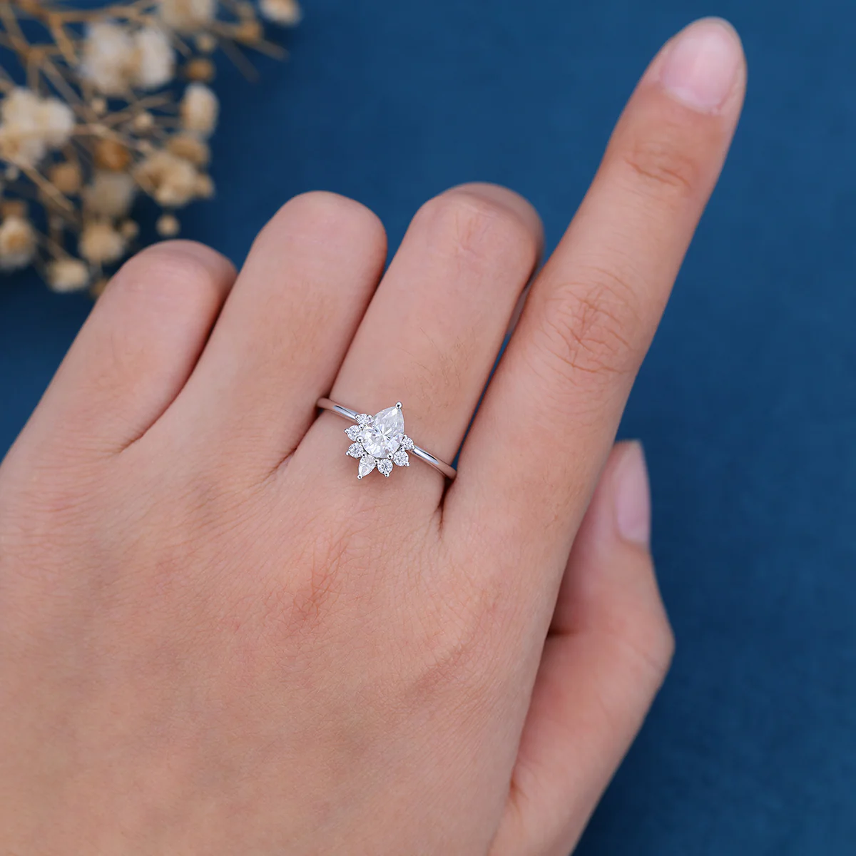 Pear cut Moissanite Halo Engagement ring - Image 4
