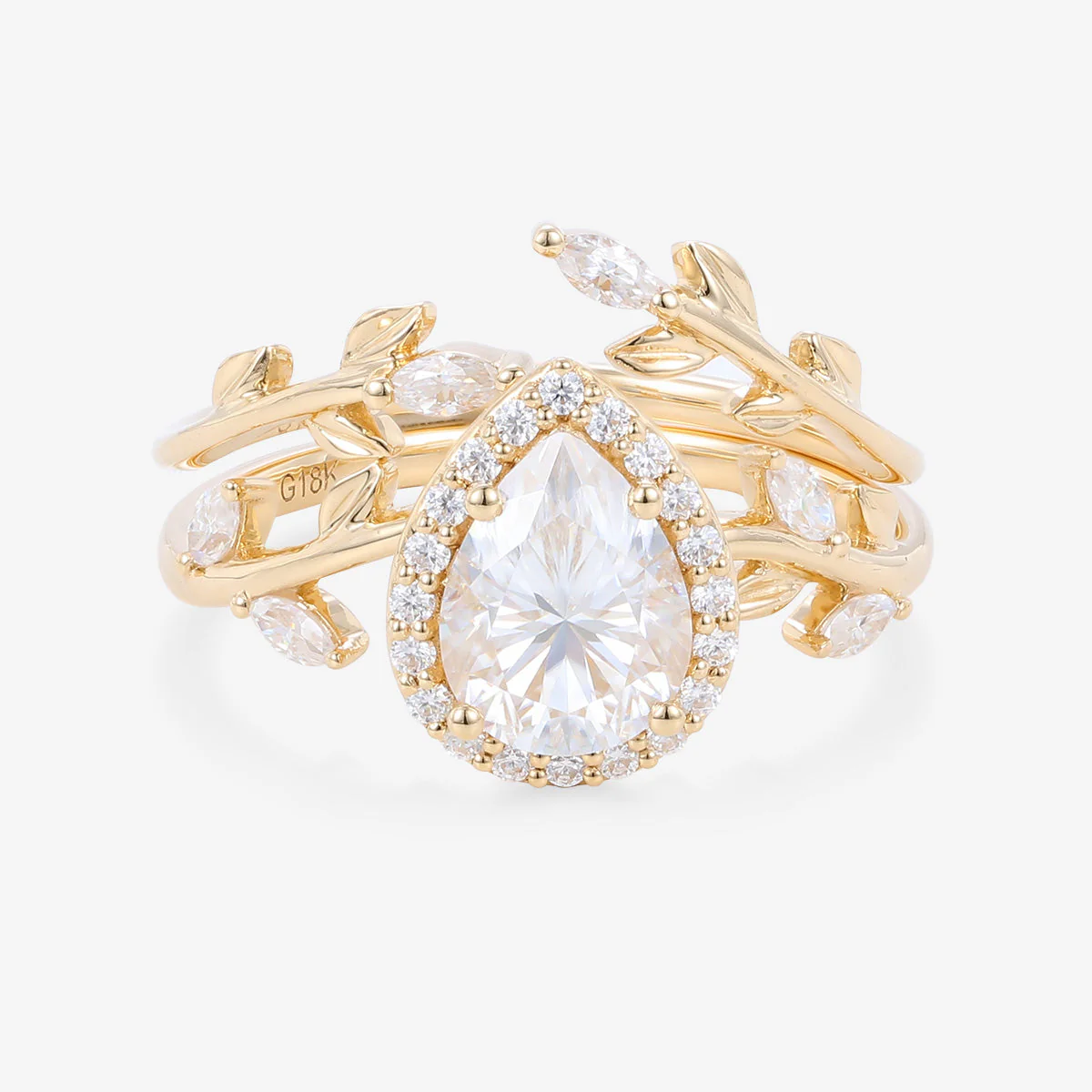 1.25 Carat Pear cut Moissanite leaf Engagement ring Bridal Set - Image 7