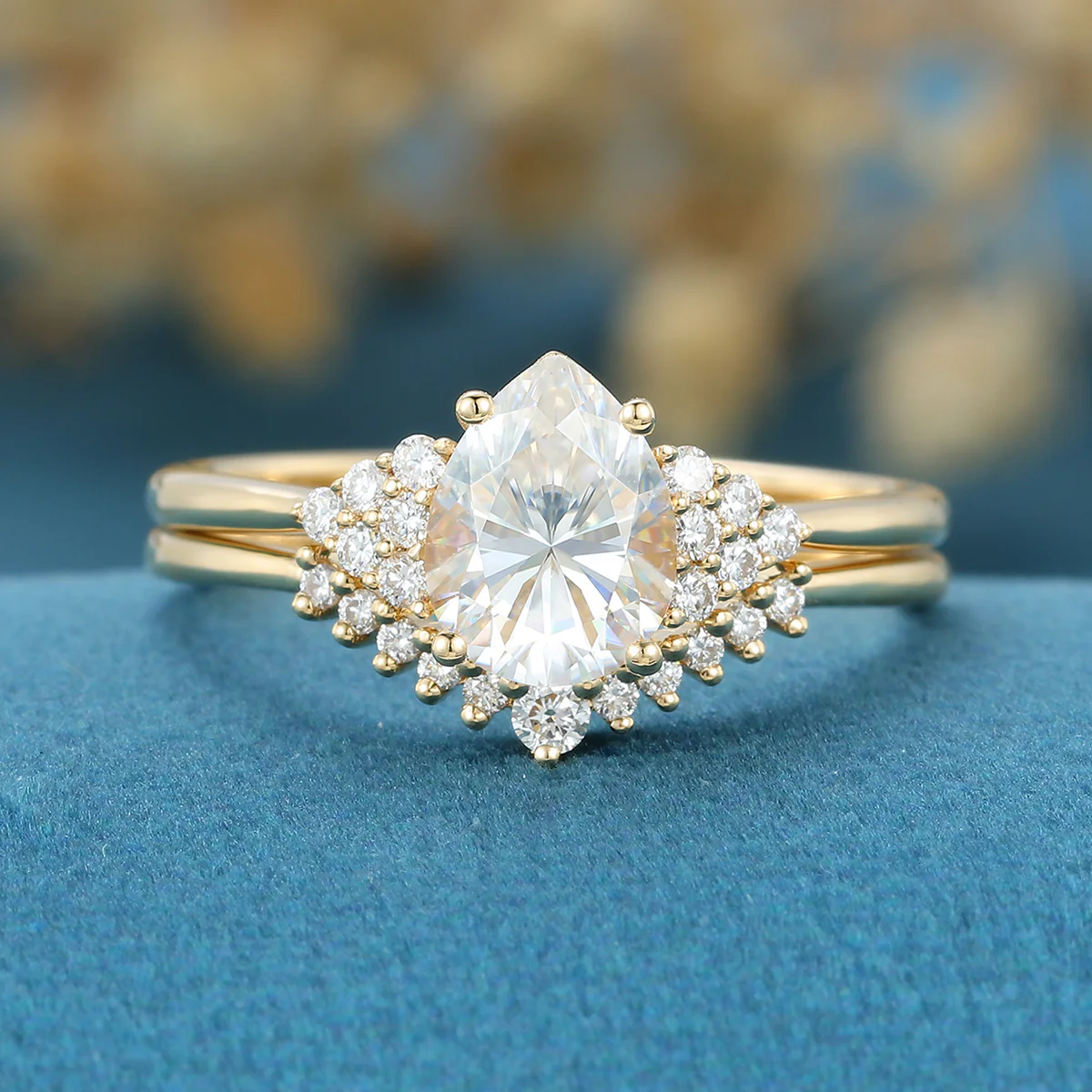 1.2 Carat Vintage Pear shaped Moissanite Engagement ring Bridal Set - Image 3
