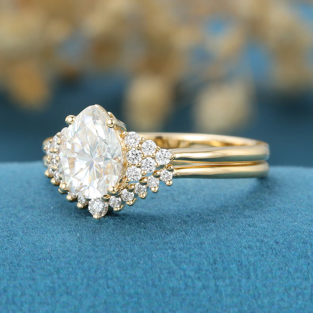 1.2 Carat Vintage Pear shaped Moissanite Engagement ring Bridal Set - Image 6