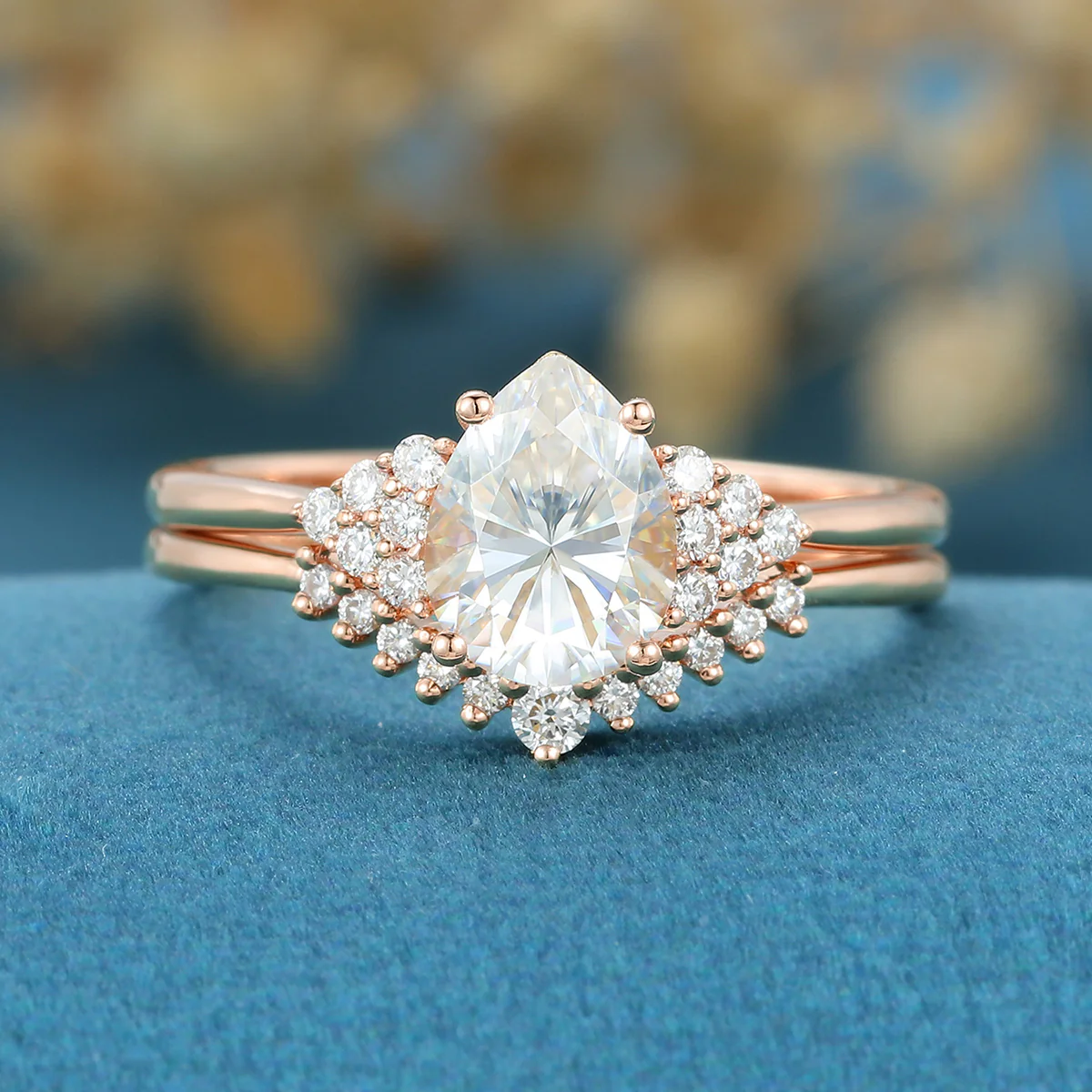 1.2 Carat Vintage Pear shaped Moissanite Engagement ring Bridal Set - Image 7