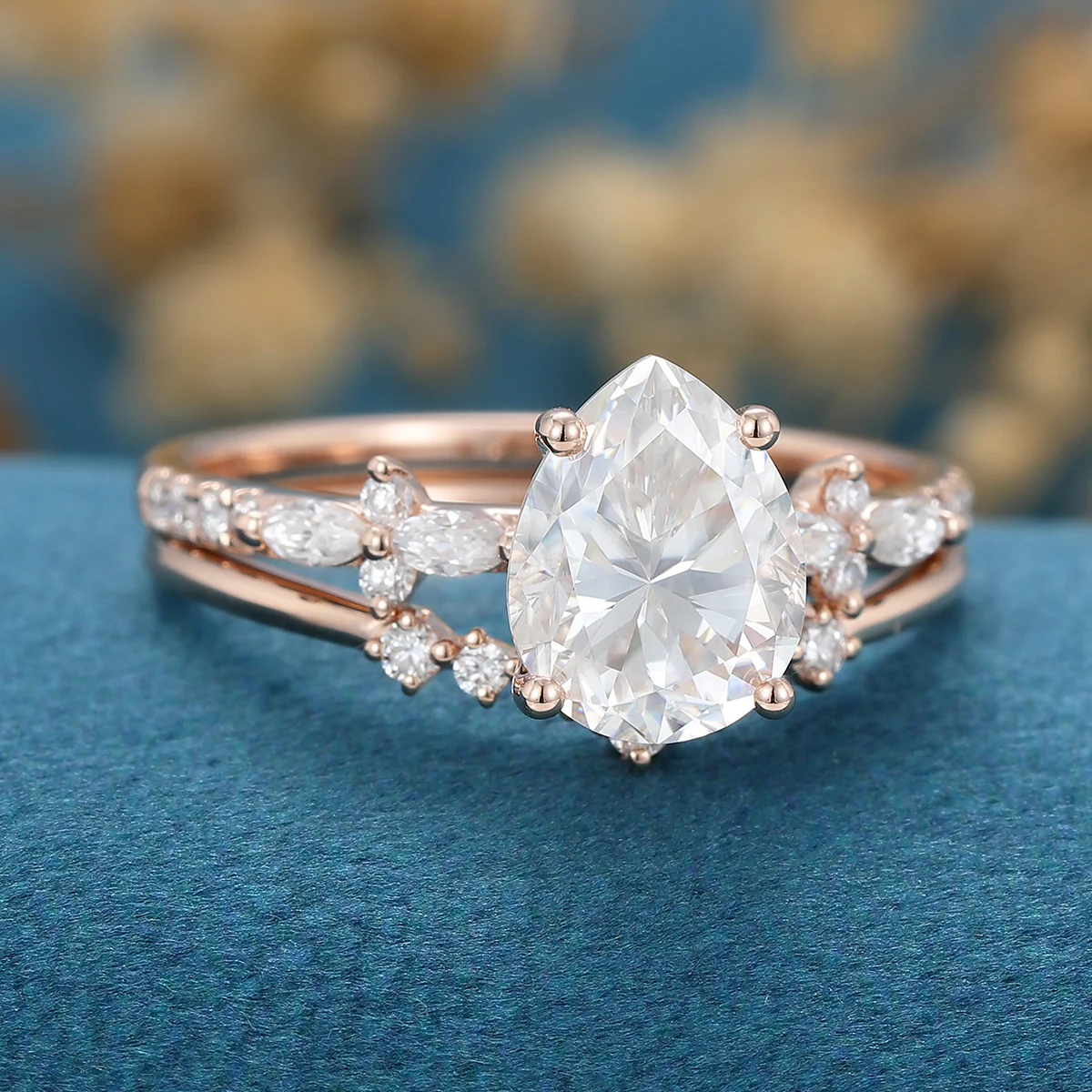 1.5 Carat Pear cut Moissanite Engagement ring Bridal Set - Image 4