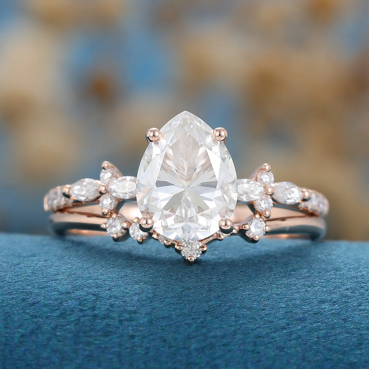 1.5 Carat Pear cut Moissanite Engagement ring Bridal Set - Image 5