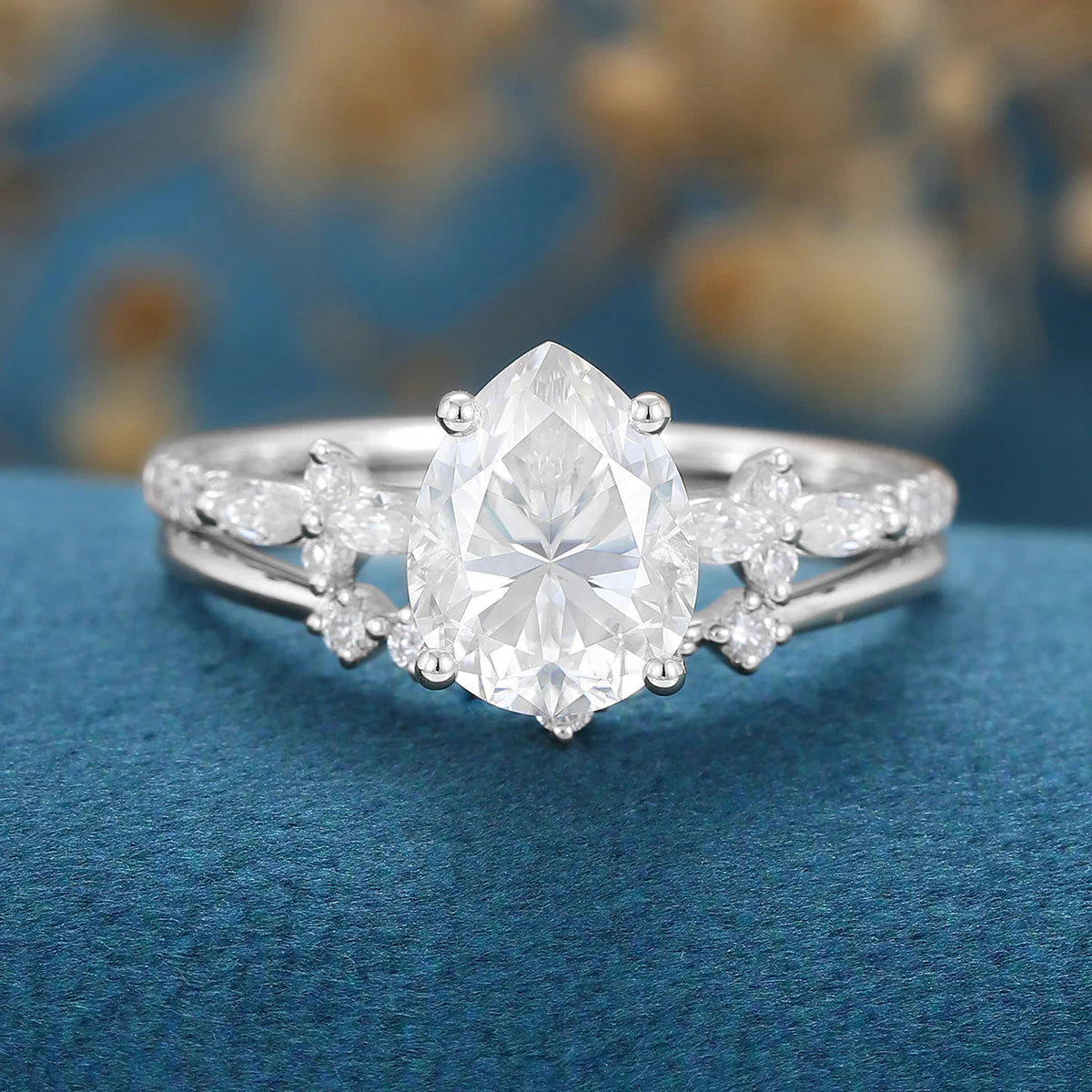 1.5 Carat Pear cut Moissanite Engagement ring Bridal Set - Image 7