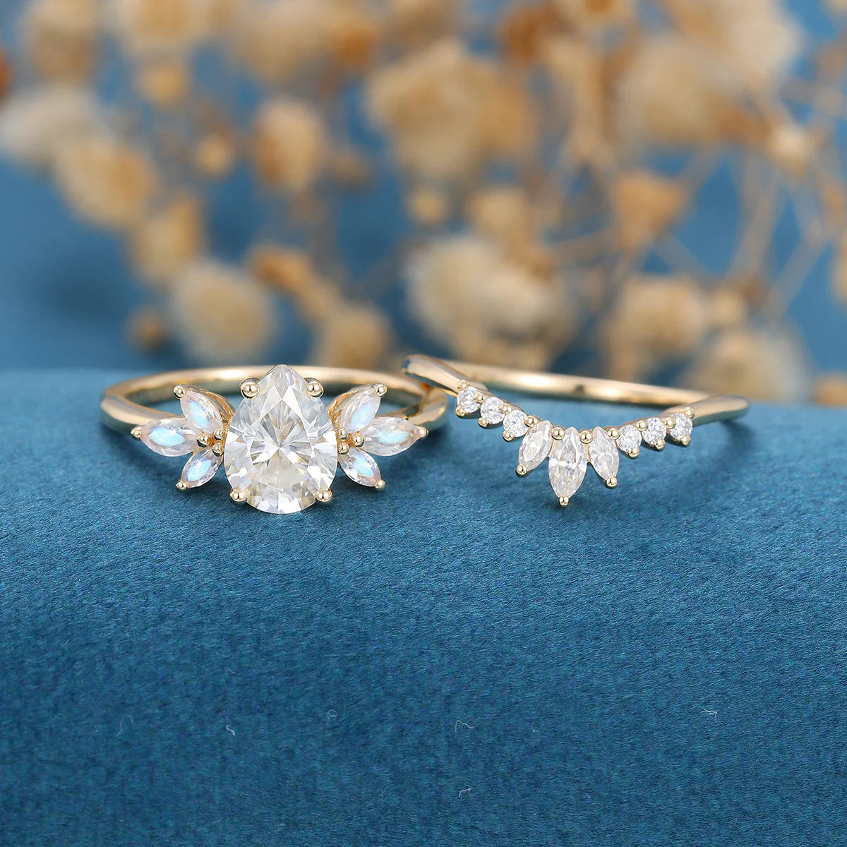 1.2Carat Oval cut Moissanite Engagement ring Bridal Set - Image 3