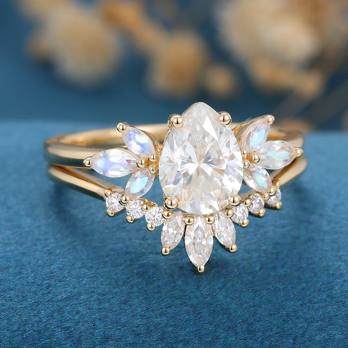 1.2Carat Oval cut Moissanite Engagement ring Bridal Set - Image 5