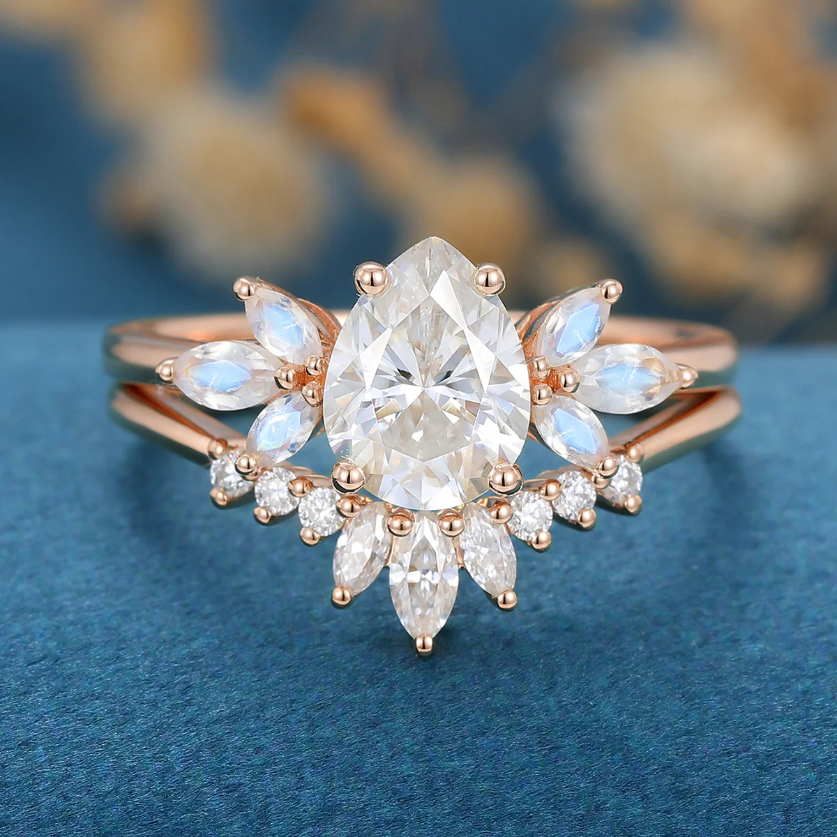 1.2Carat Oval cut Moissanite Engagement ring Bridal Set - Image 7