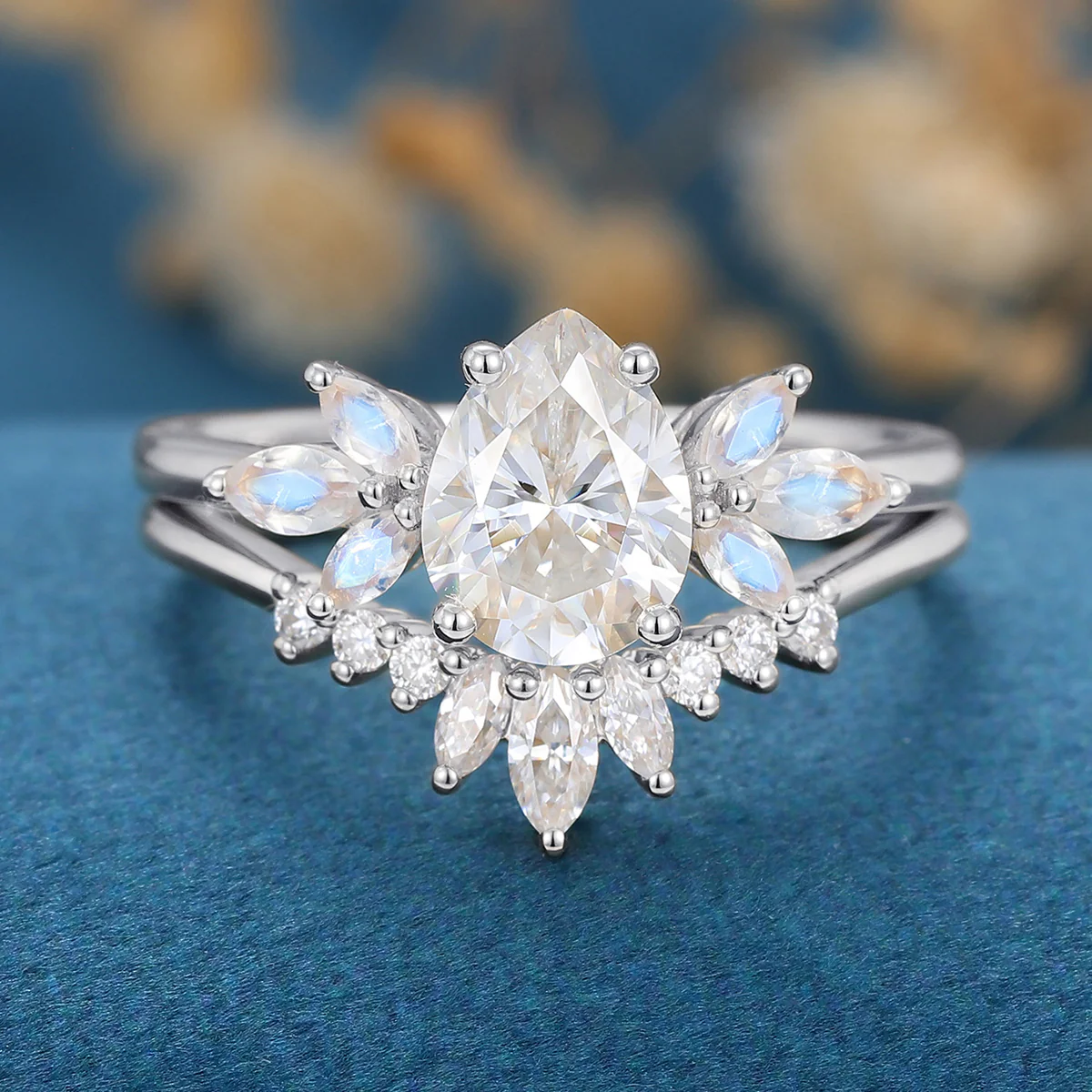 1.2Carat Oval cut Moissanite Engagement ring Bridal Set - Image 8
