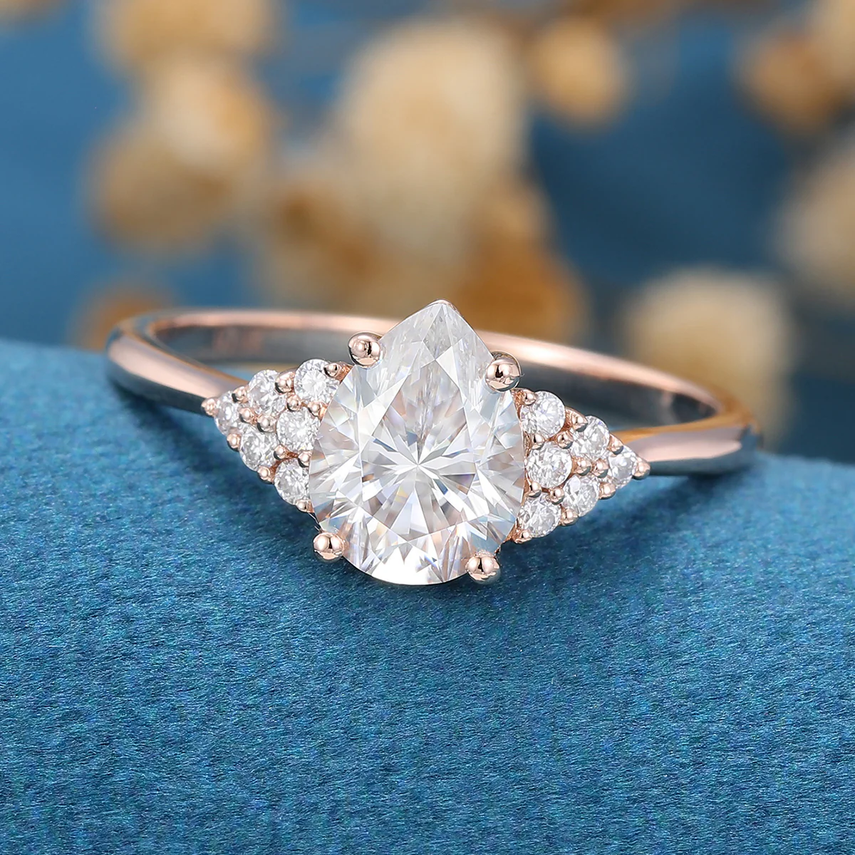 1.2Carat Vintage Pear shaped Moissanite Cluster Engagement Ring - Image 6