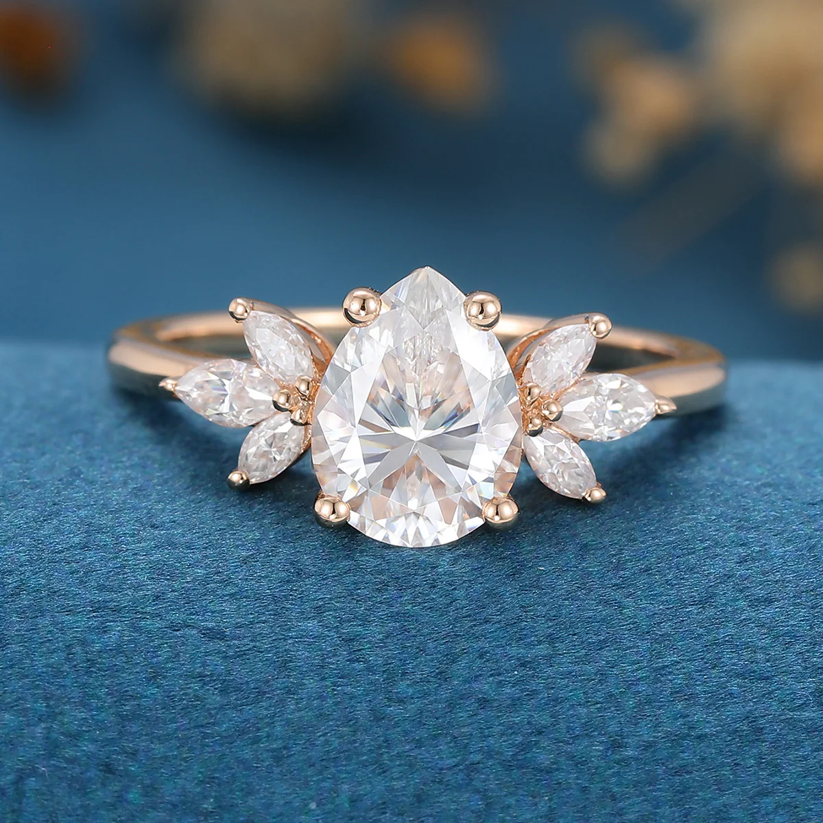 1.2Carat Pear cut Moissanite Cluster Engagement ring - Image 3