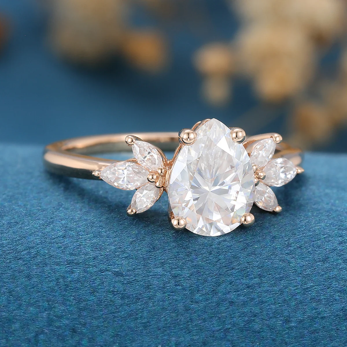 1.2Carat Pear cut Moissanite Cluster Engagement ring - Image 4
