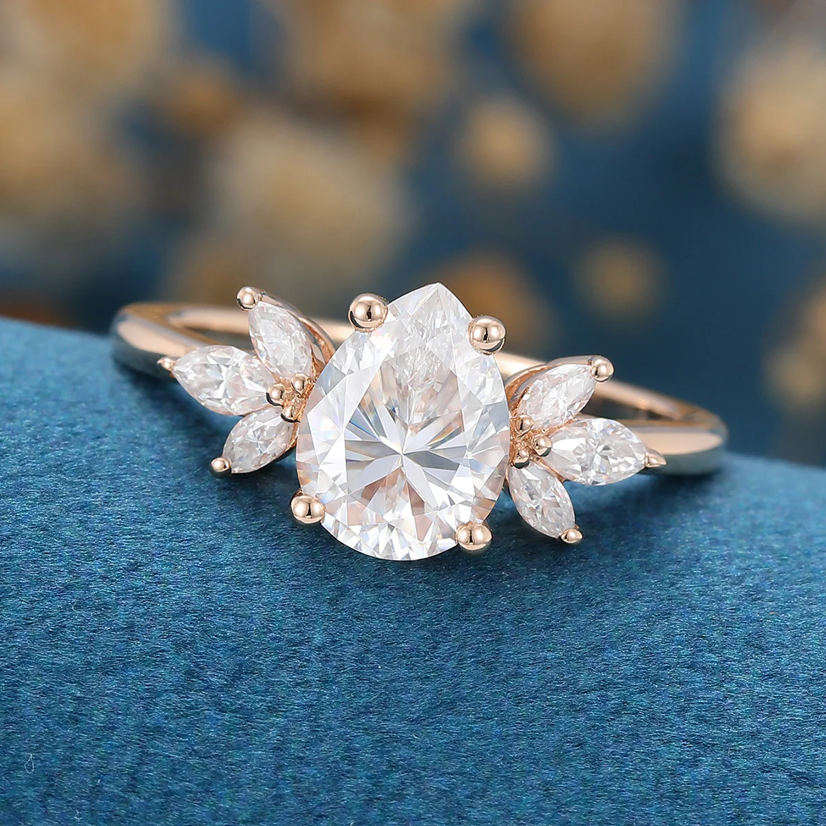 1.2Carat Pear cut Moissanite Cluster Engagement ring - Image 5