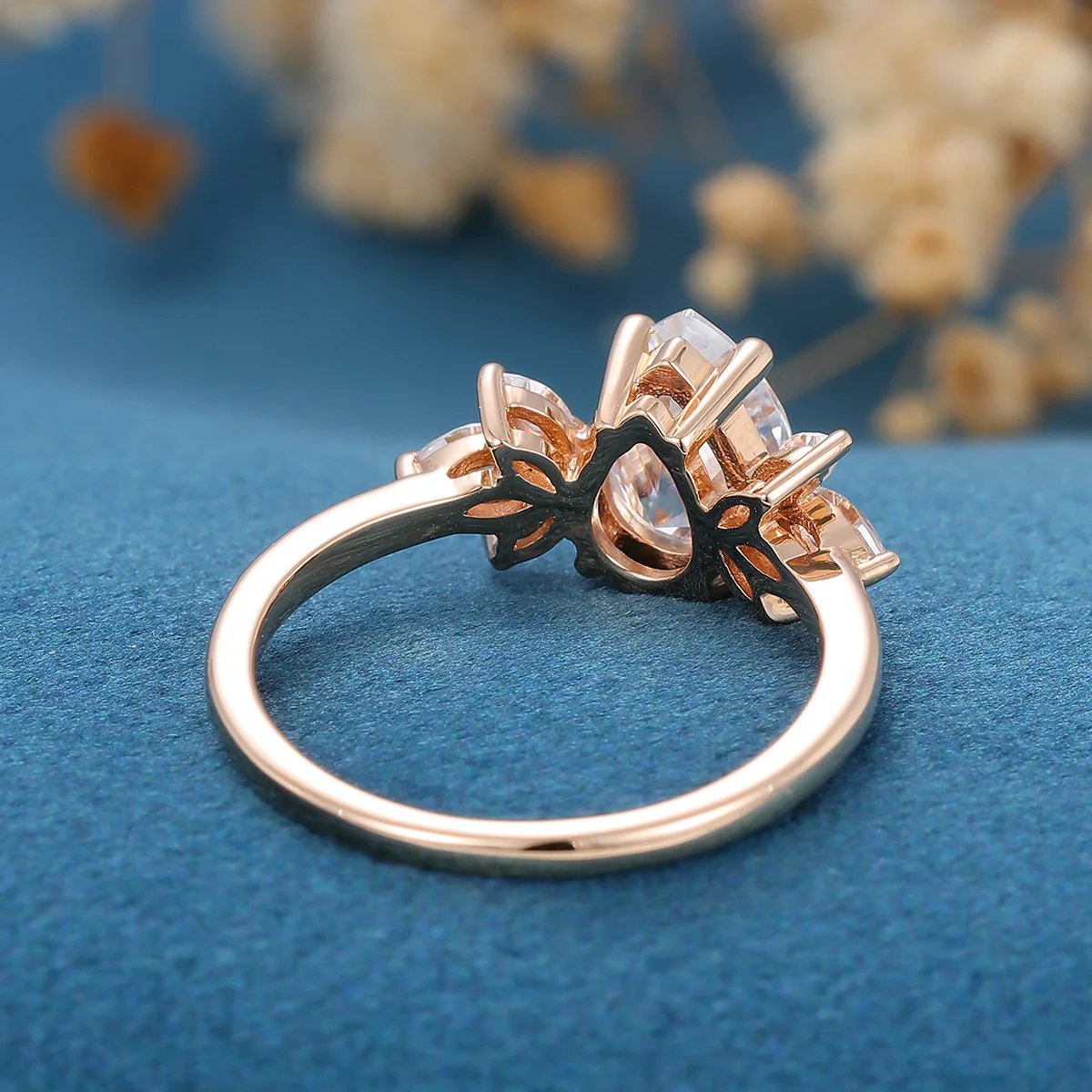 1.2Carat Pear cut Moissanite Cluster Engagement ring - Image 6