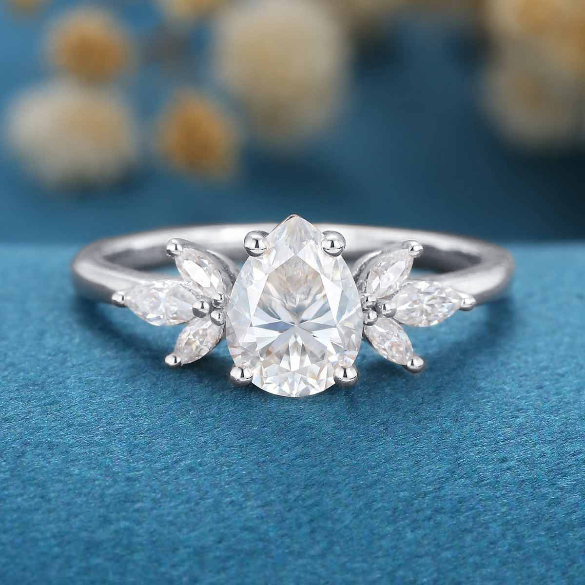 1.2Carat Pear cut Moissanite Cluster Engagement ring - Image 7
