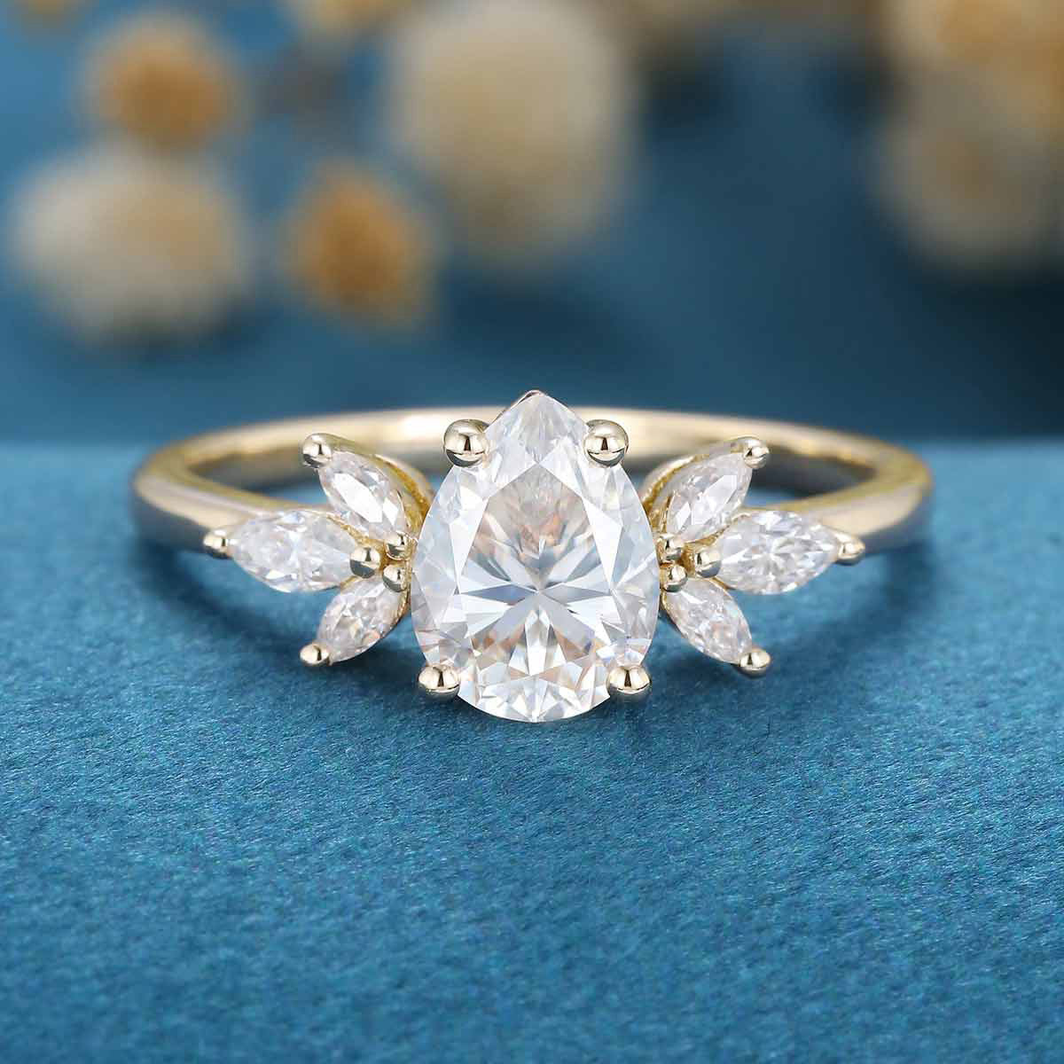 1.2Carat Pear cut Moissanite Cluster Engagement ring - Image 8