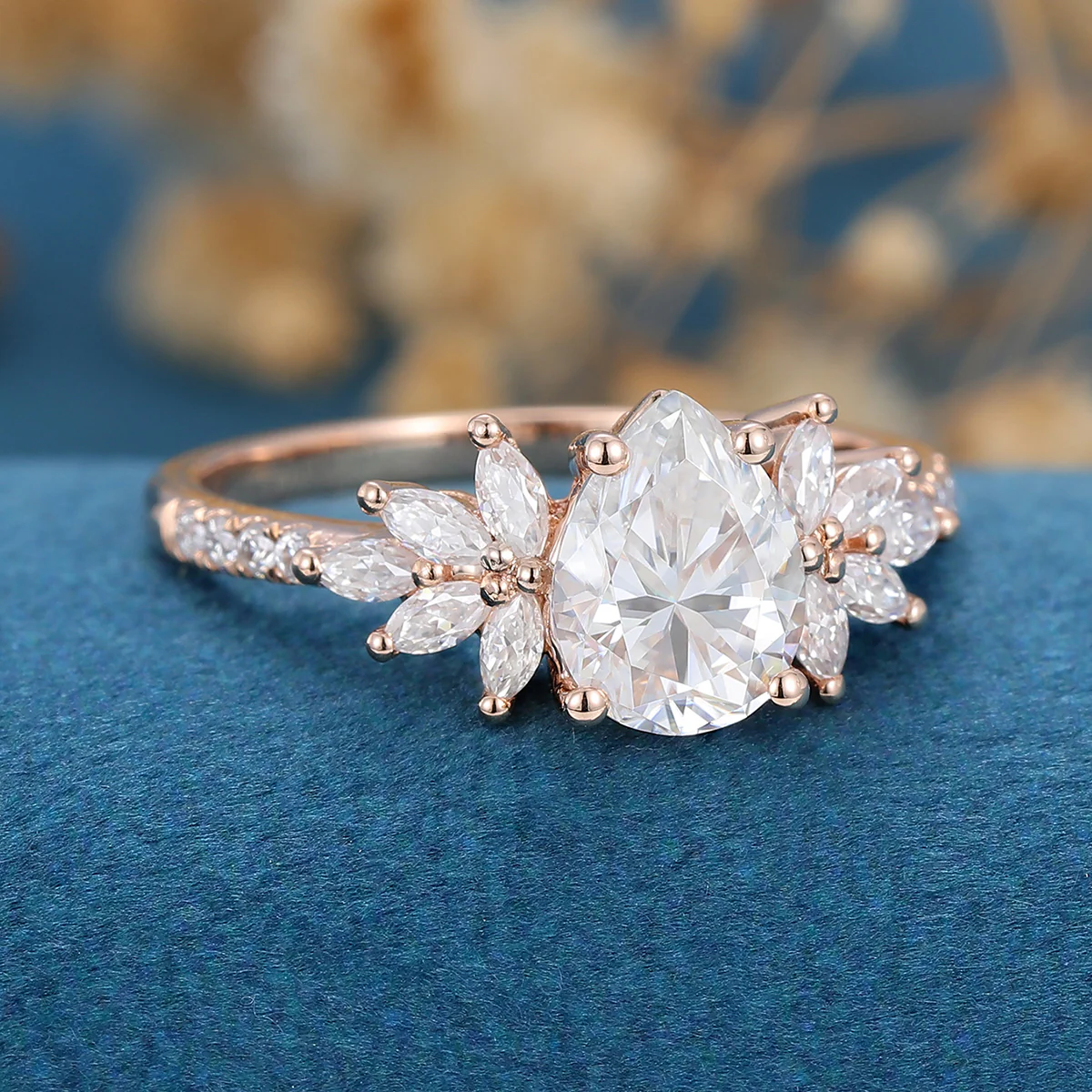 Pear cut Moissanite Cluster | Half Eternity Engagement ring - Image 4