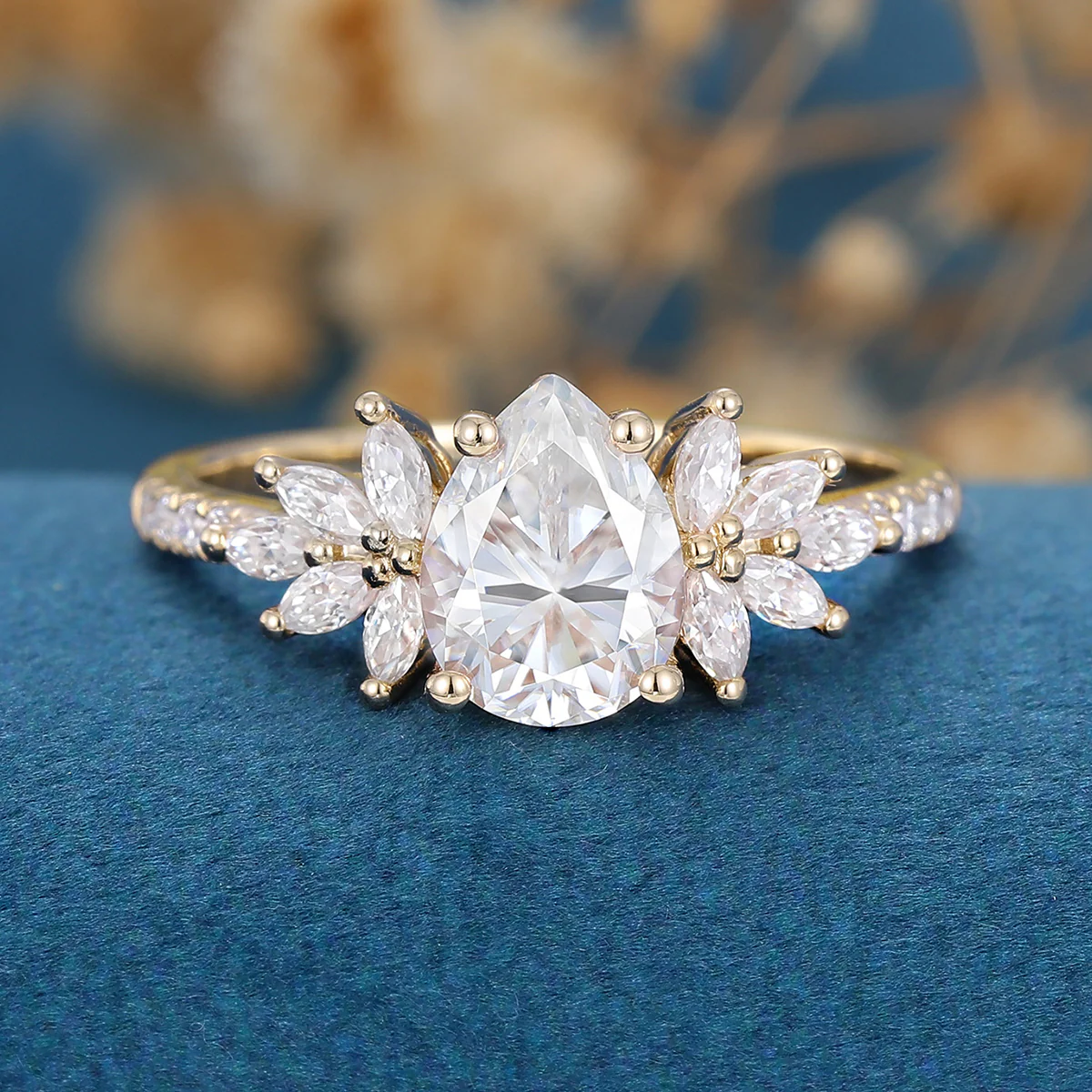 Pear cut Moissanite Cluster | Half Eternity Engagement ring - Image 7