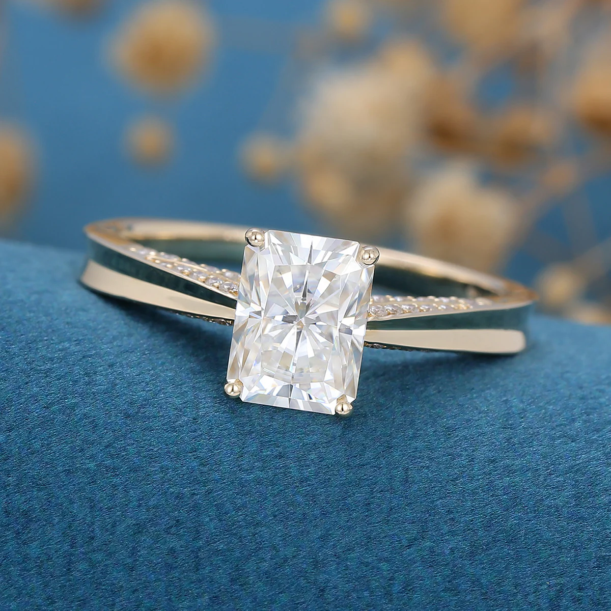 Radiant cut Moissanite Solitaire Engagement Ring - Image 4