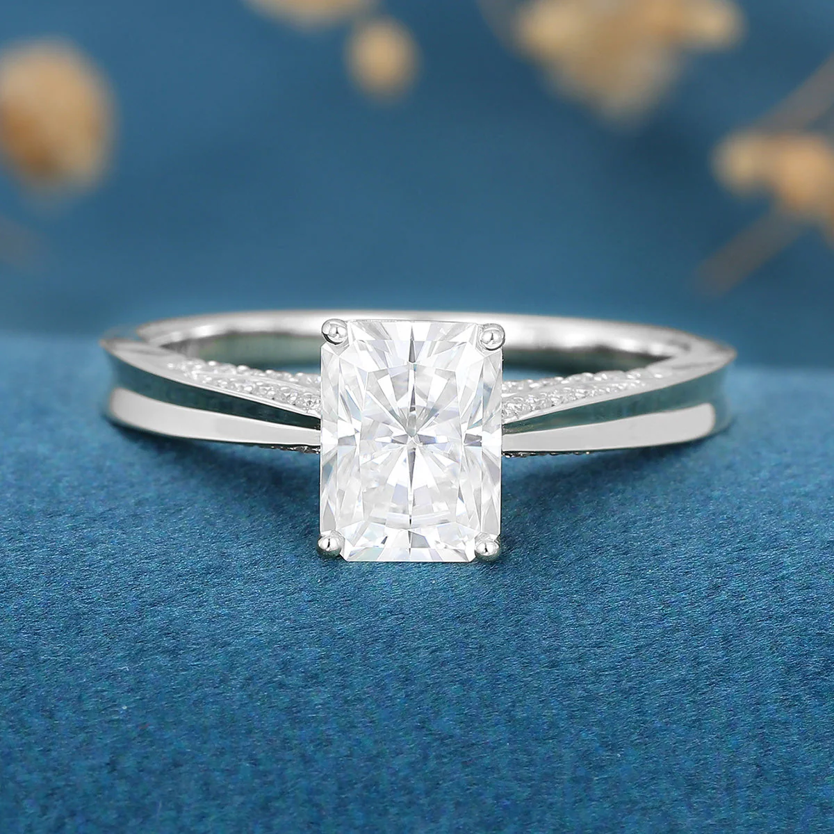 Radiant cut Moissanite Solitaire Engagement Ring - Image 9