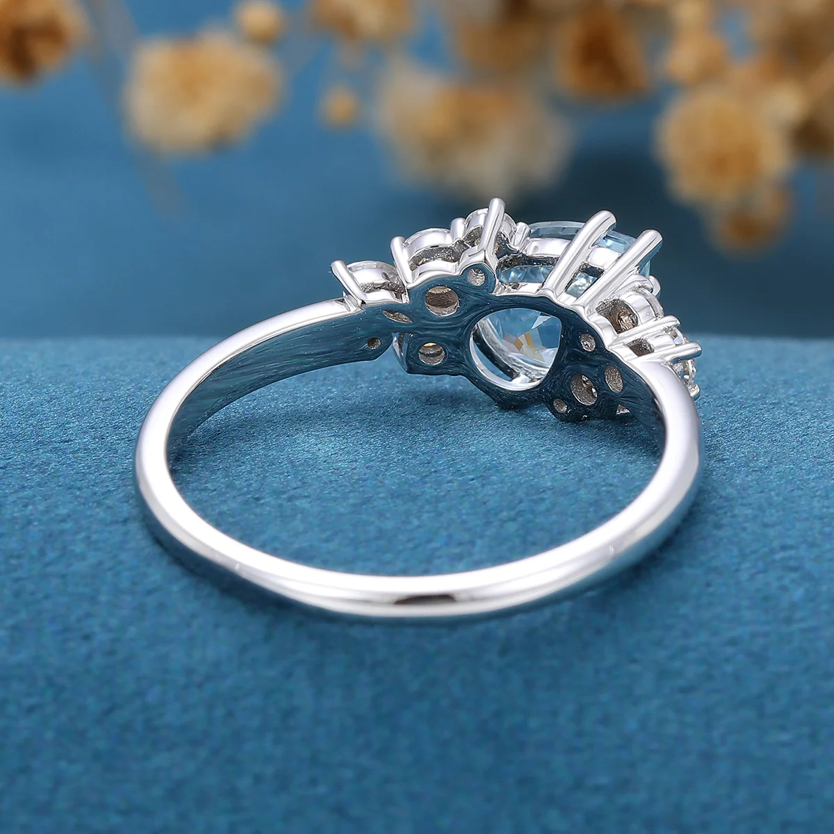 Pear cut Aquamarine Cluste Engagement ring Bridal Set - Image 6