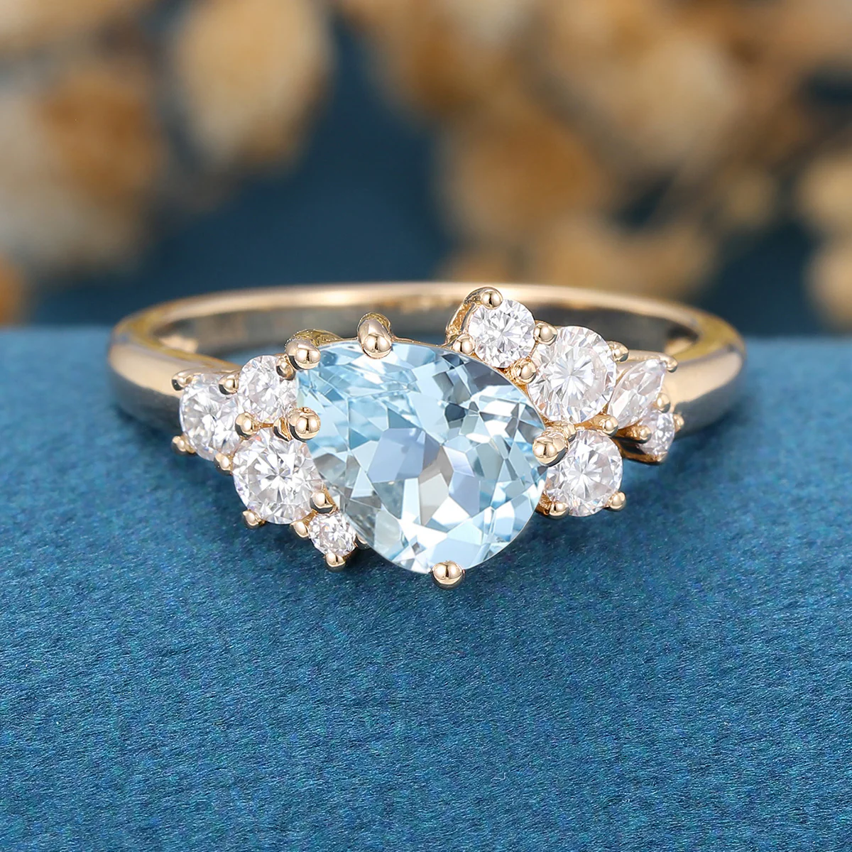 Pear cut Aquamarine Cluste Engagement ring Bridal Set - Image 8