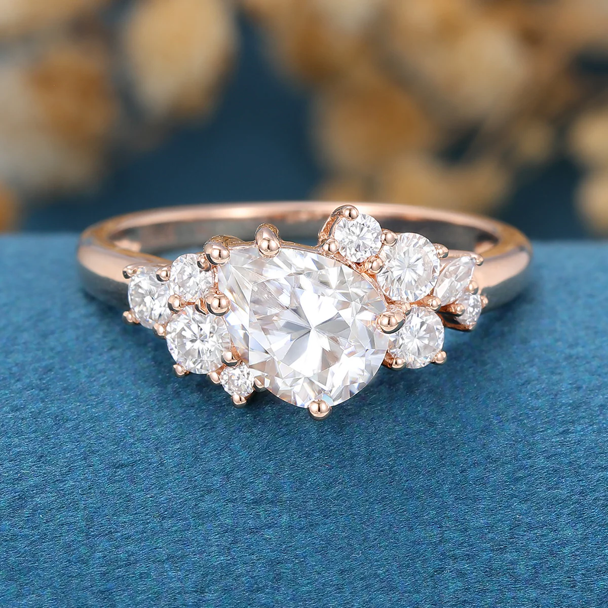 1.2 Carat Vintage Pear shaped Moissanite Cluster Engagement Ring - Image 3