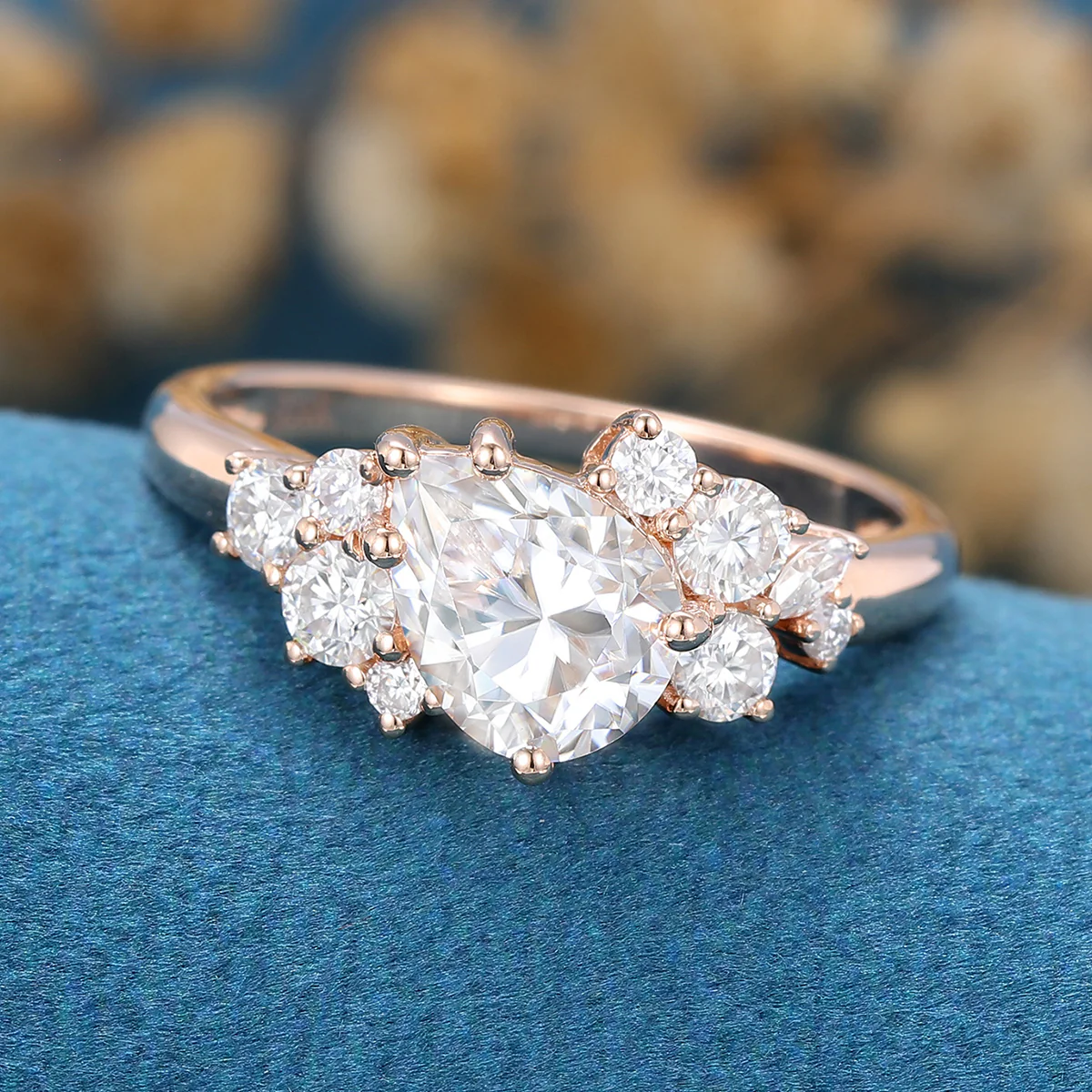 1.2 Carat Vintage Pear shaped Moissanite Cluster Engagement Ring - Image 5