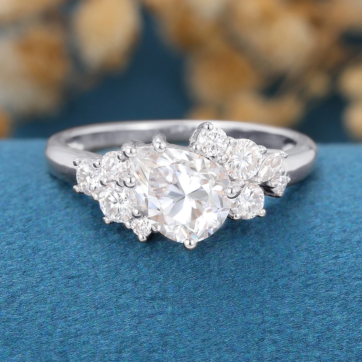 1.2 Carat Vintage Pear shaped Moissanite Cluster Engagement Ring - Image 6