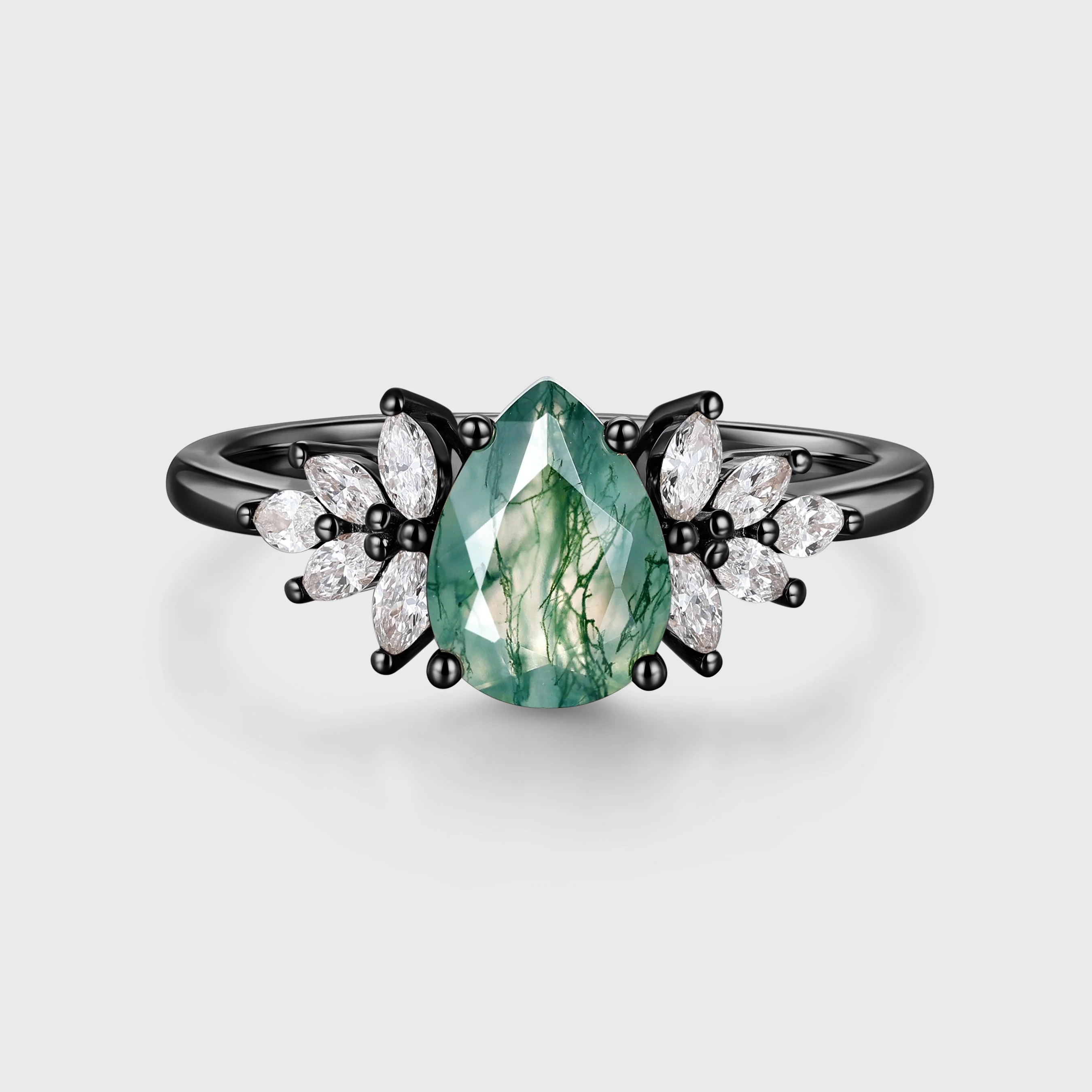 1.2 Carat Moss Agate Natural Green Pear cut Cluster Engagement rings - Image 5
