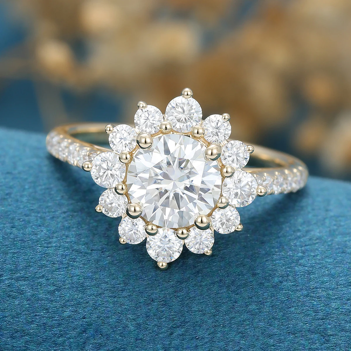 Round Moissanite Halo | Flower Half Eternity Engagement ring - Image 4