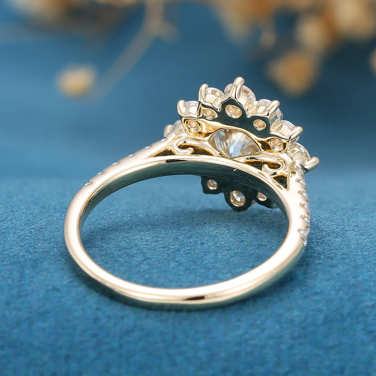 Round Moissanite Halo | Flower Half Eternity Engagement ring - Image 5