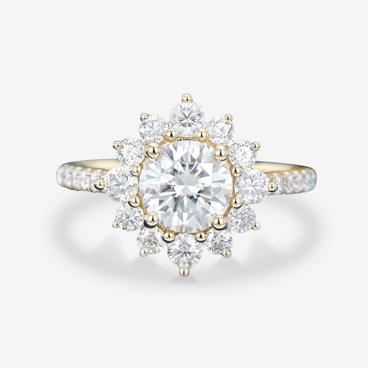 Round Moissanite Halo | Flower Half Eternity Engagement ring - Image 6