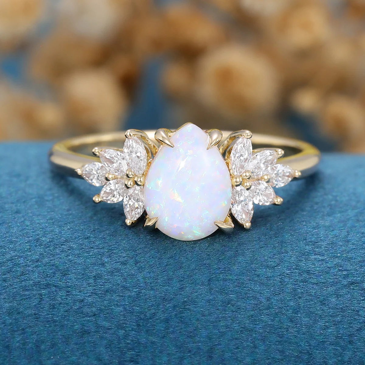 Pear cut Opal Cluster Engagement ring - Image 11