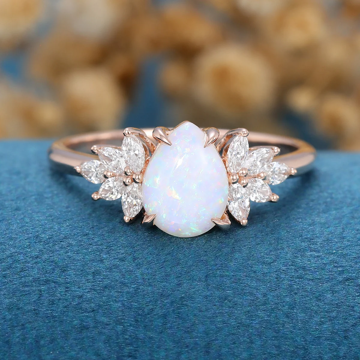 Pear cut Opal Cluster Engagement ring - Image 12
