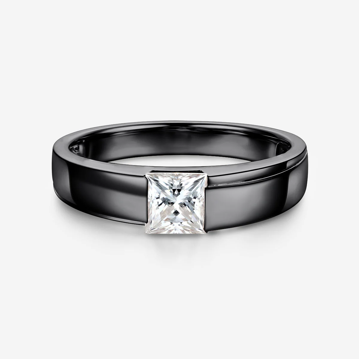 Princess Cut Moissanite Statement Ring • Mens Wedding Band - Image 3