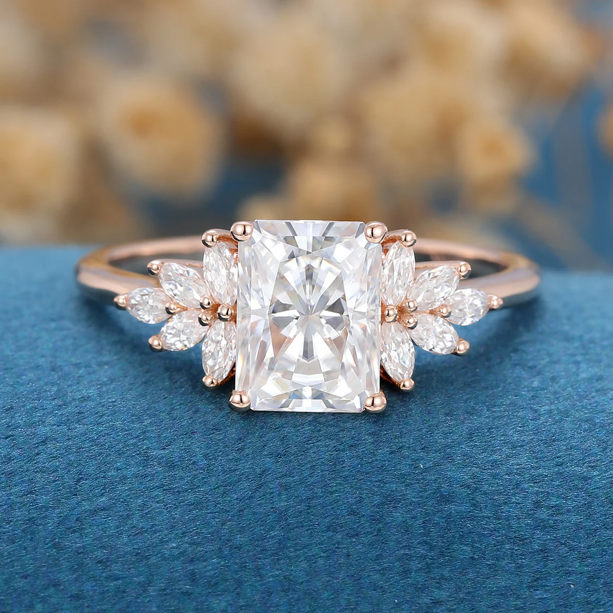 Radiant cut Moissanite Cluster Engagement ring - Image 3