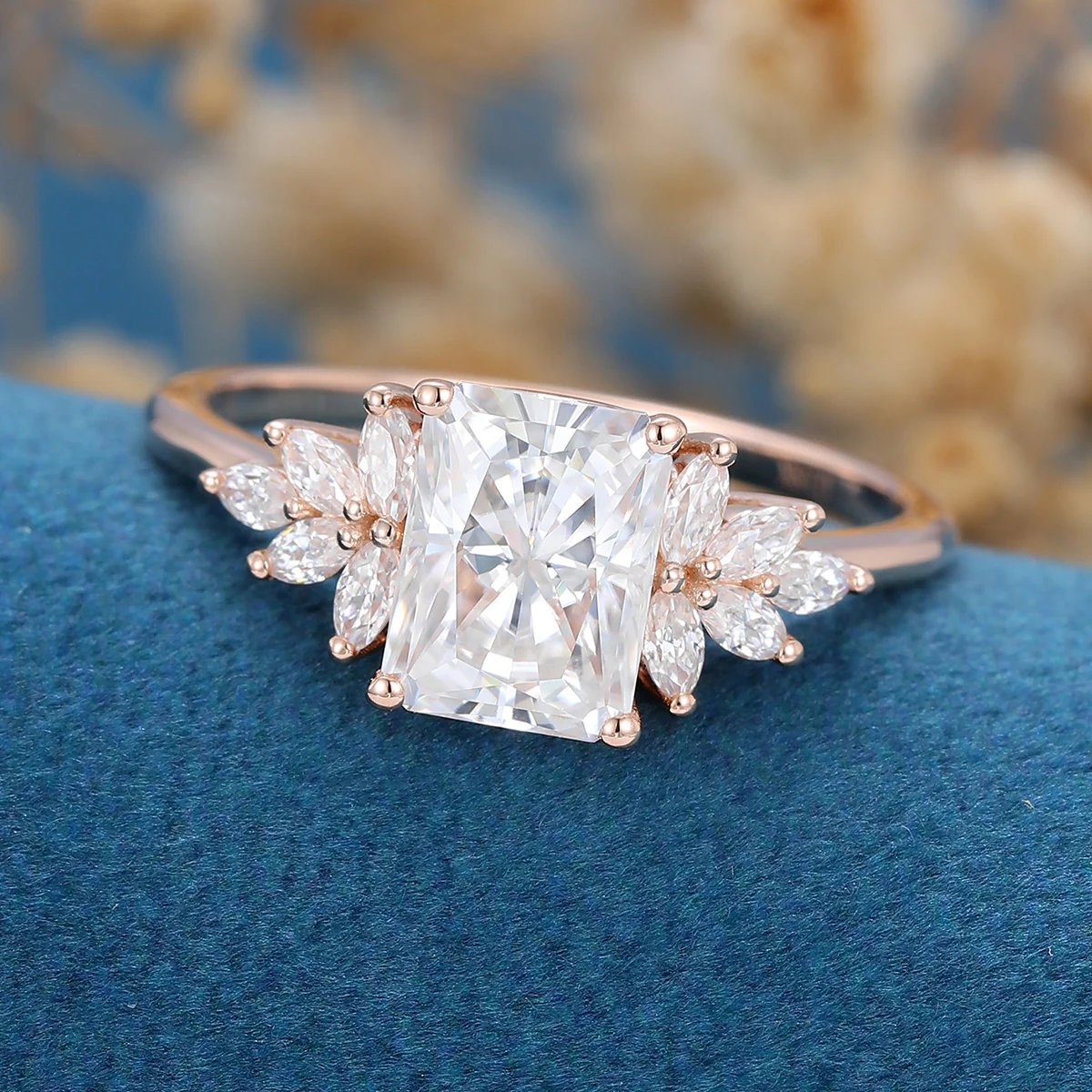 Radiant cut Moissanite Cluster Engagement ring - Image 4