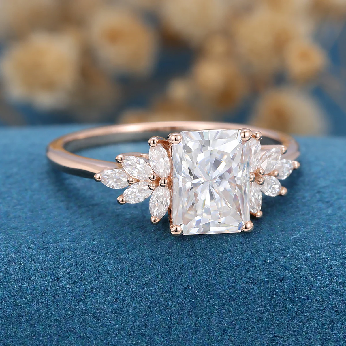 Radiant cut Moissanite Cluster Engagement ring - Image 5