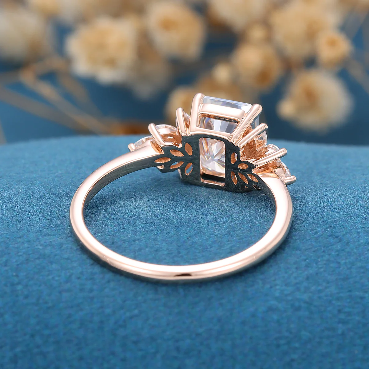 Radiant cut Moissanite Cluster Engagement ring - Image 6