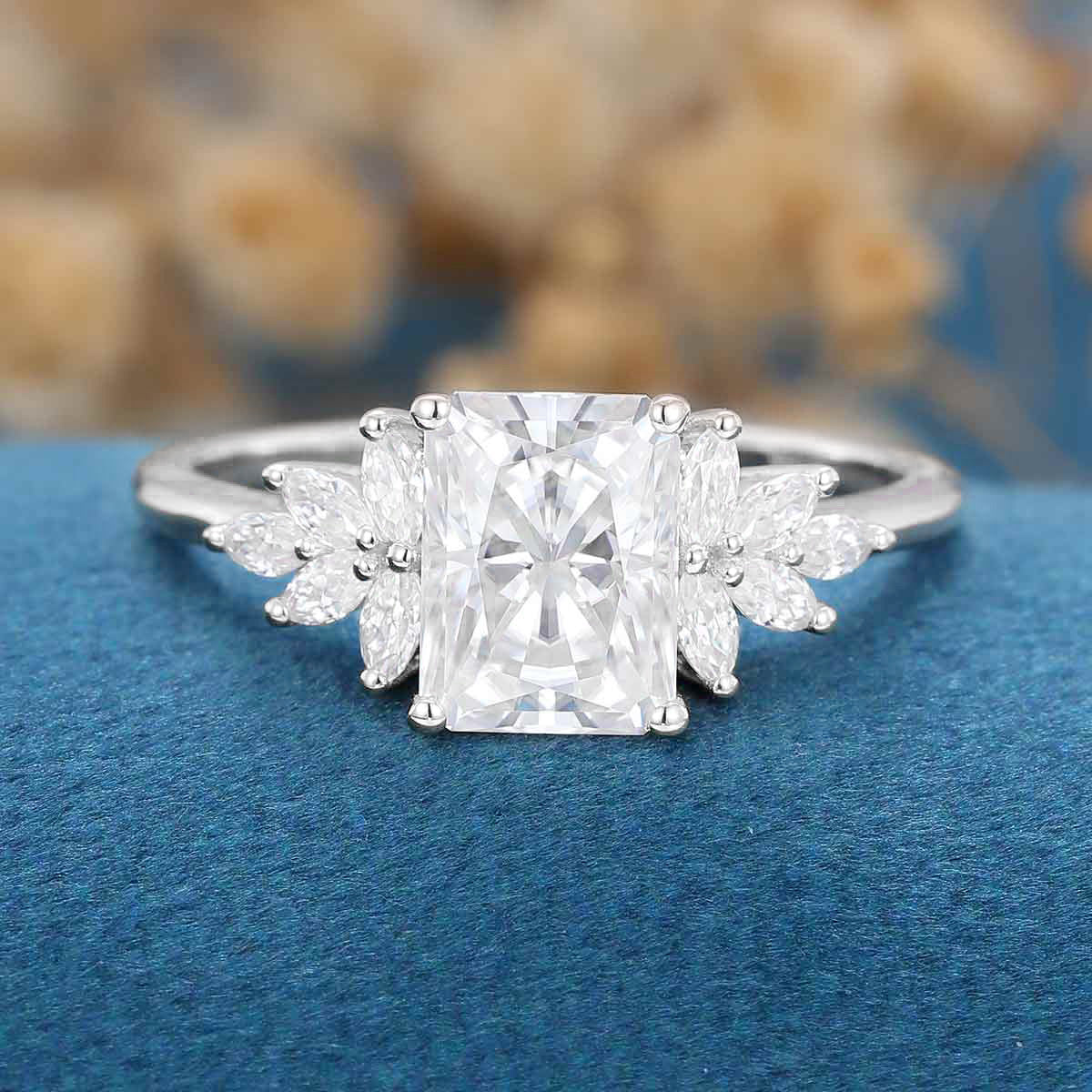 Radiant cut Moissanite Cluster Engagement ring - Image 7