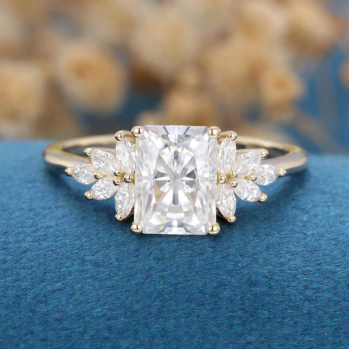Radiant cut Moissanite Cluster Engagement ring - Image 8