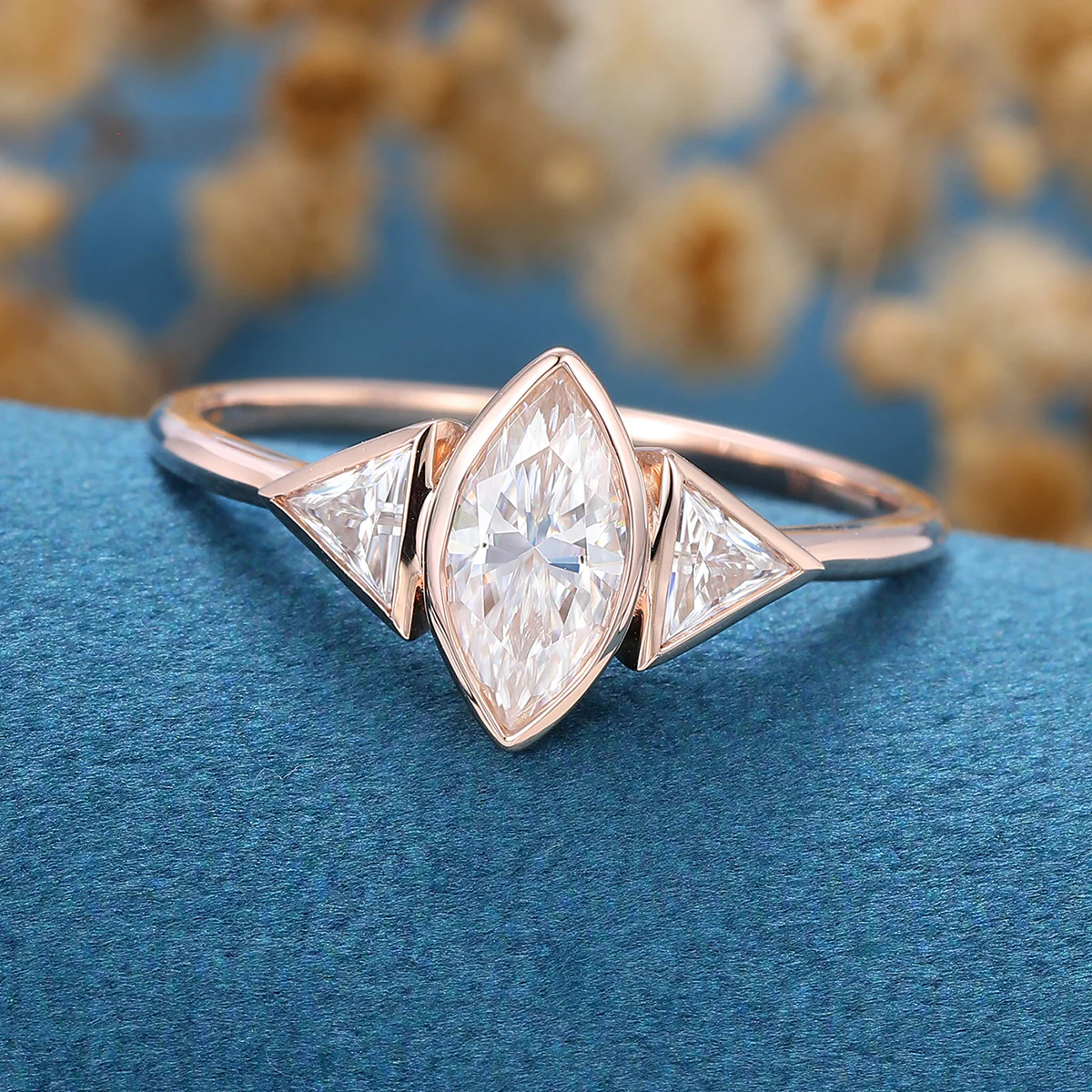 Marquise cut Moissanite | Trillion cut Diamond Engagement ring - Image 4