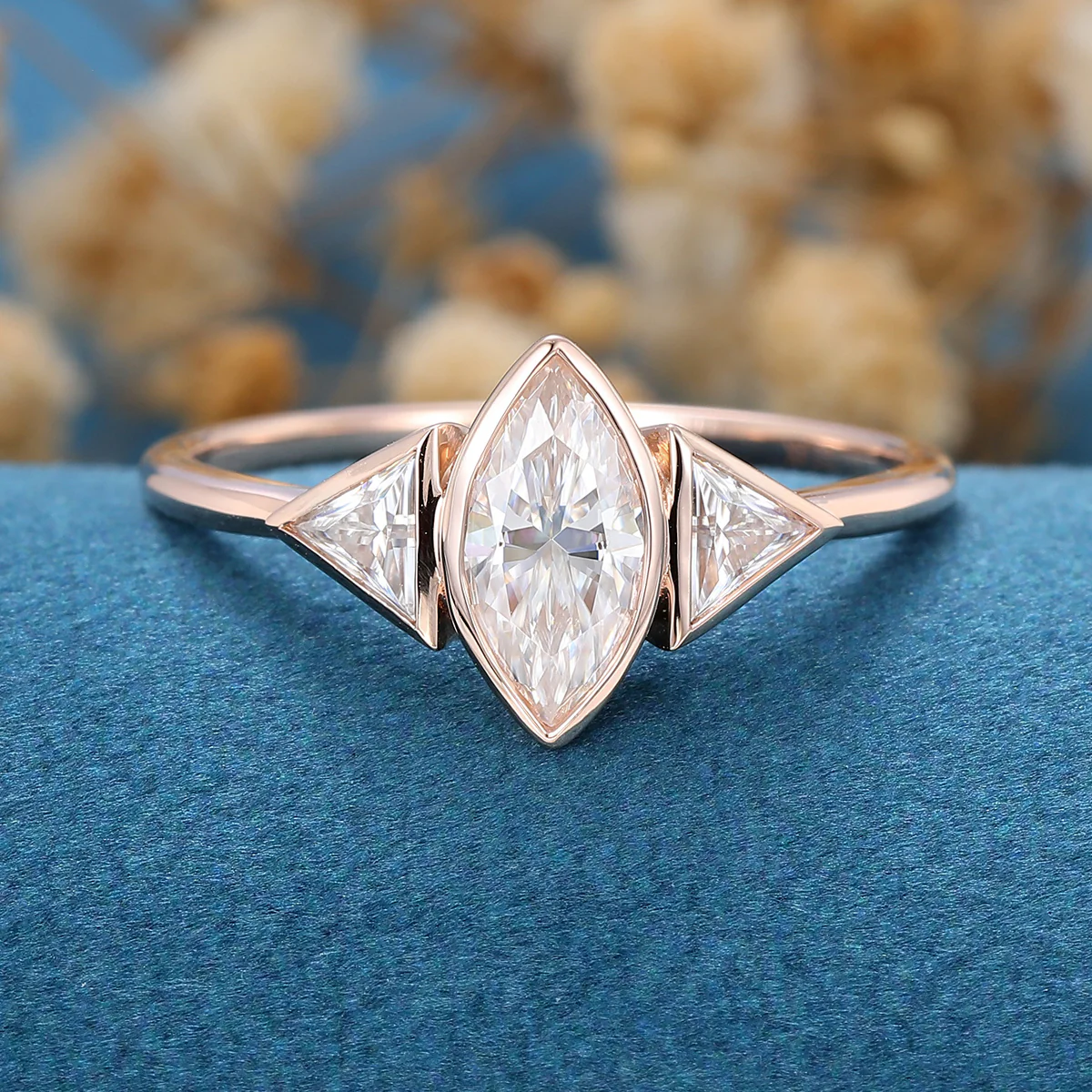Marquise cut Moissanite | Trillion cut Diamond Engagement ring - Image 6