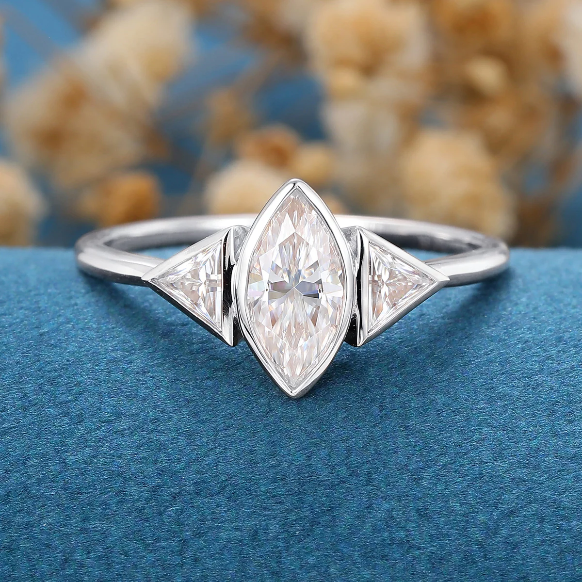 Marquise cut Moissanite | Trillion cut Diamond Engagement ring - Image 8