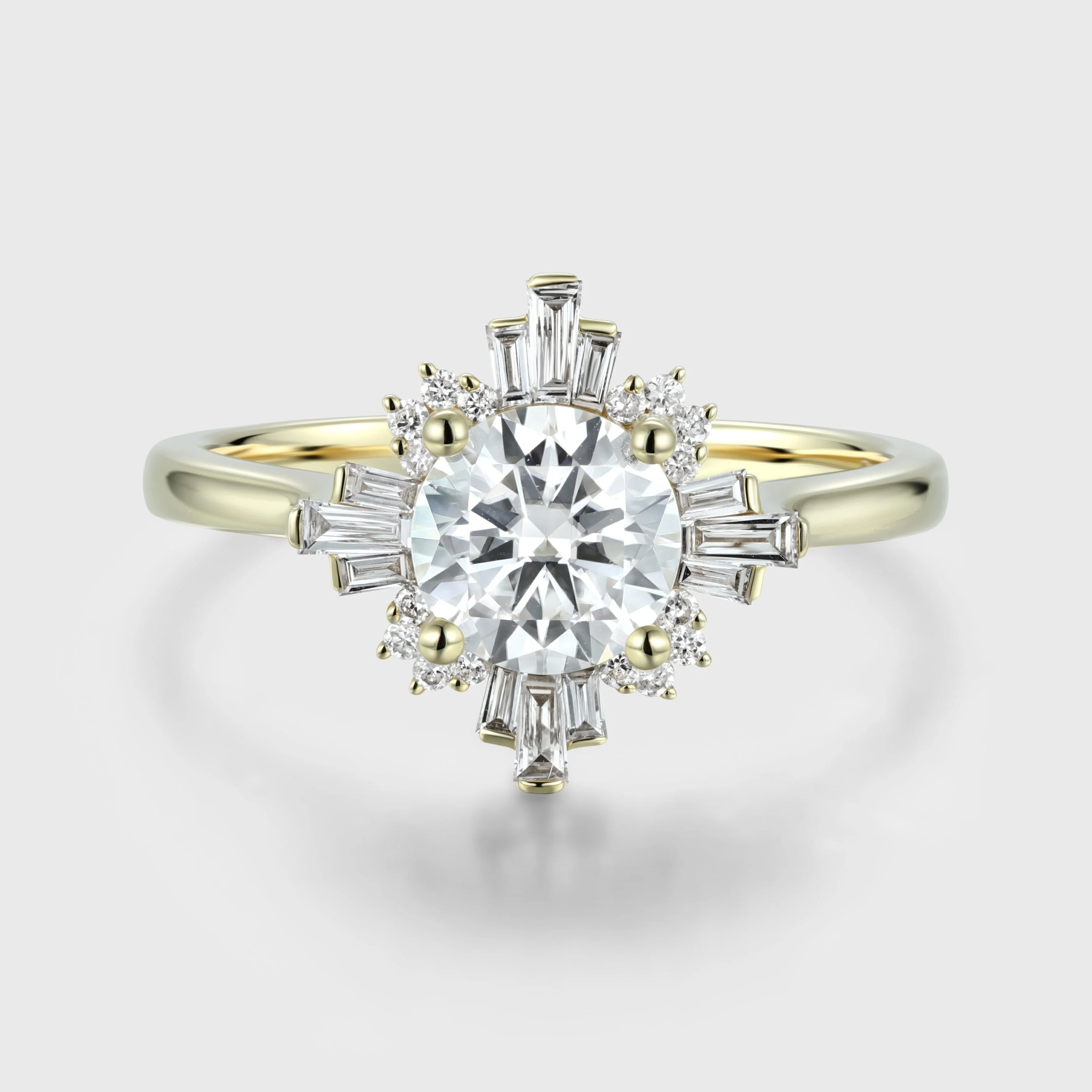 Round cut Moissanite Halo Baguette Engagement Ring - Image 3