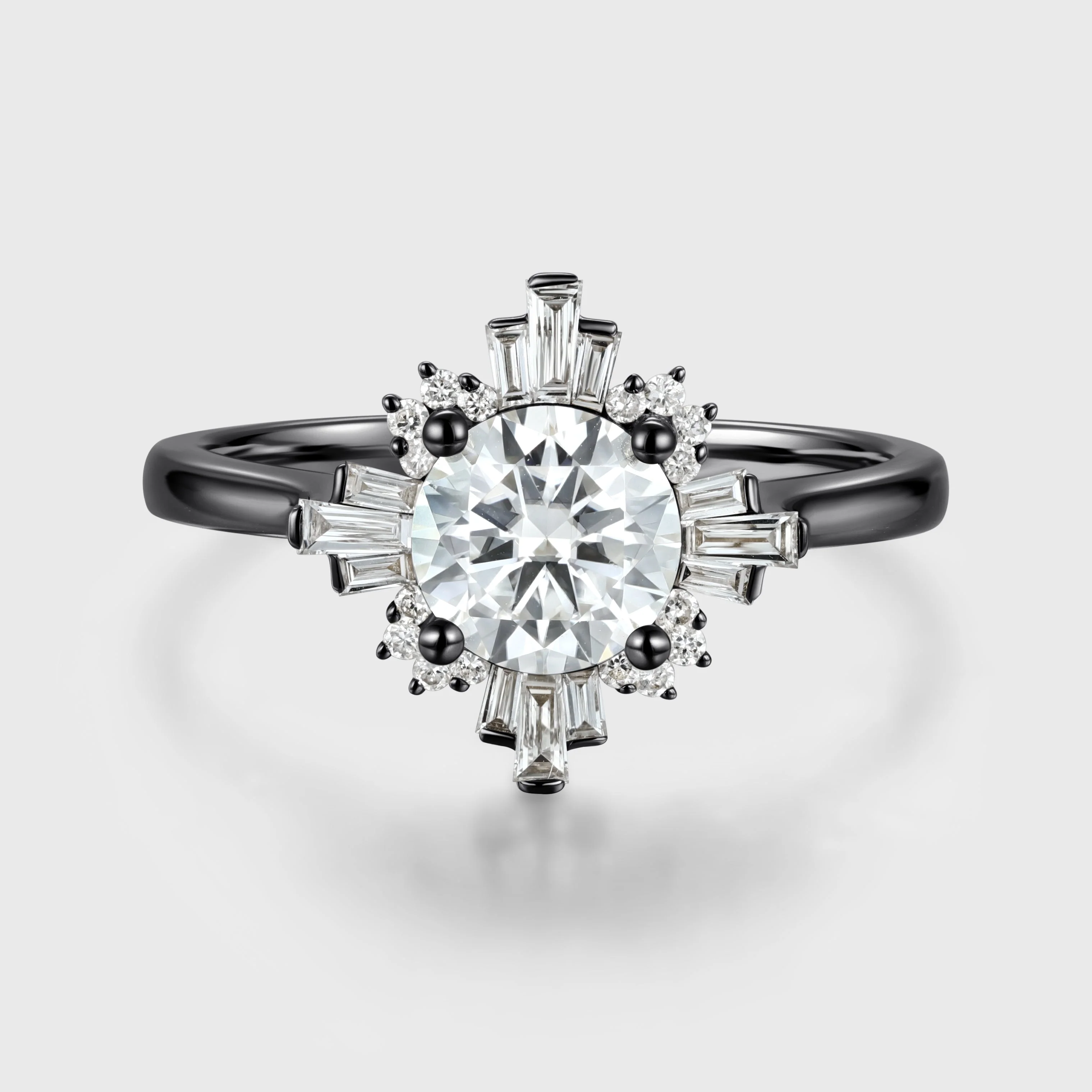 Round cut Moissanite Halo Baguette Engagement Ring - Image 5