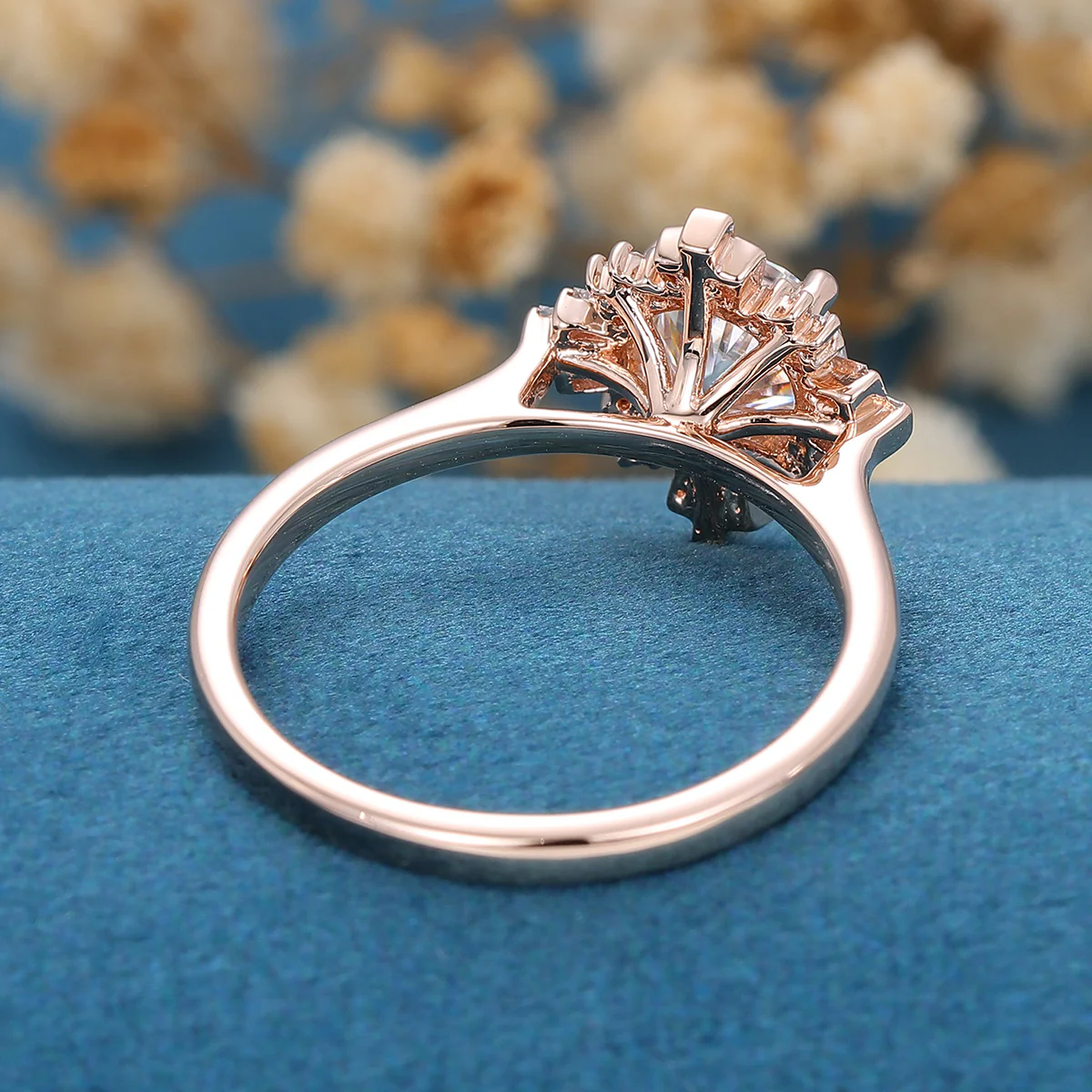 Round cut Moissanite Halo Baguette Engagement Ring - Image 9