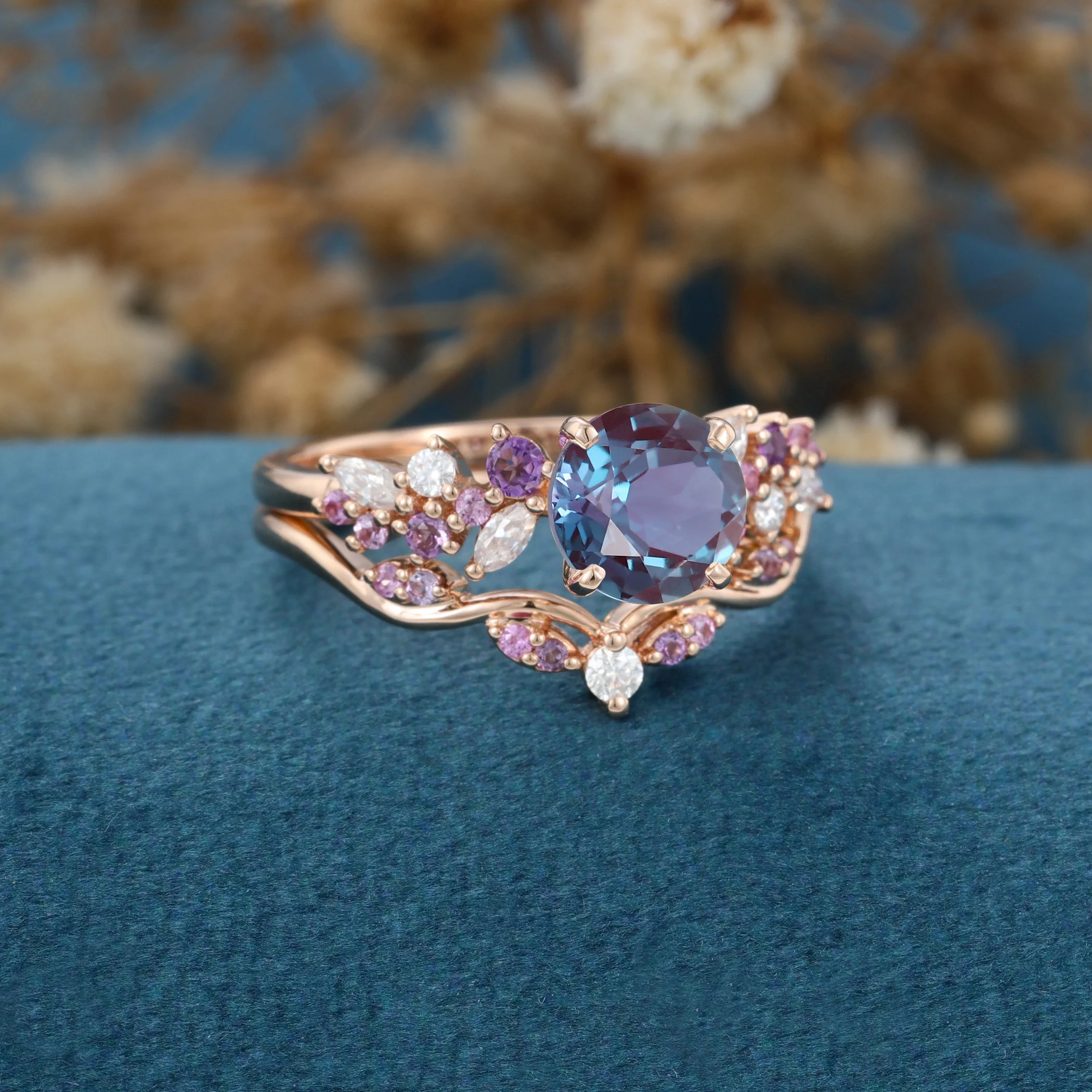 Round cut Alexandrite ring set - Image 5